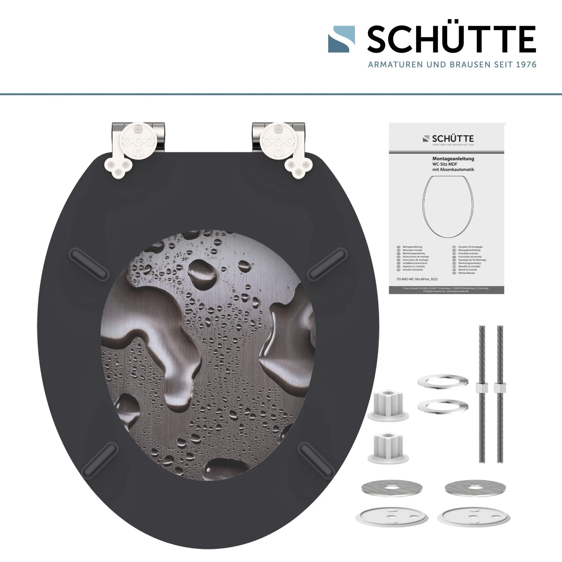 SCHÜTTE GREY STEEL WC-Sitz, Grau, MDF mit Absenkautomatik