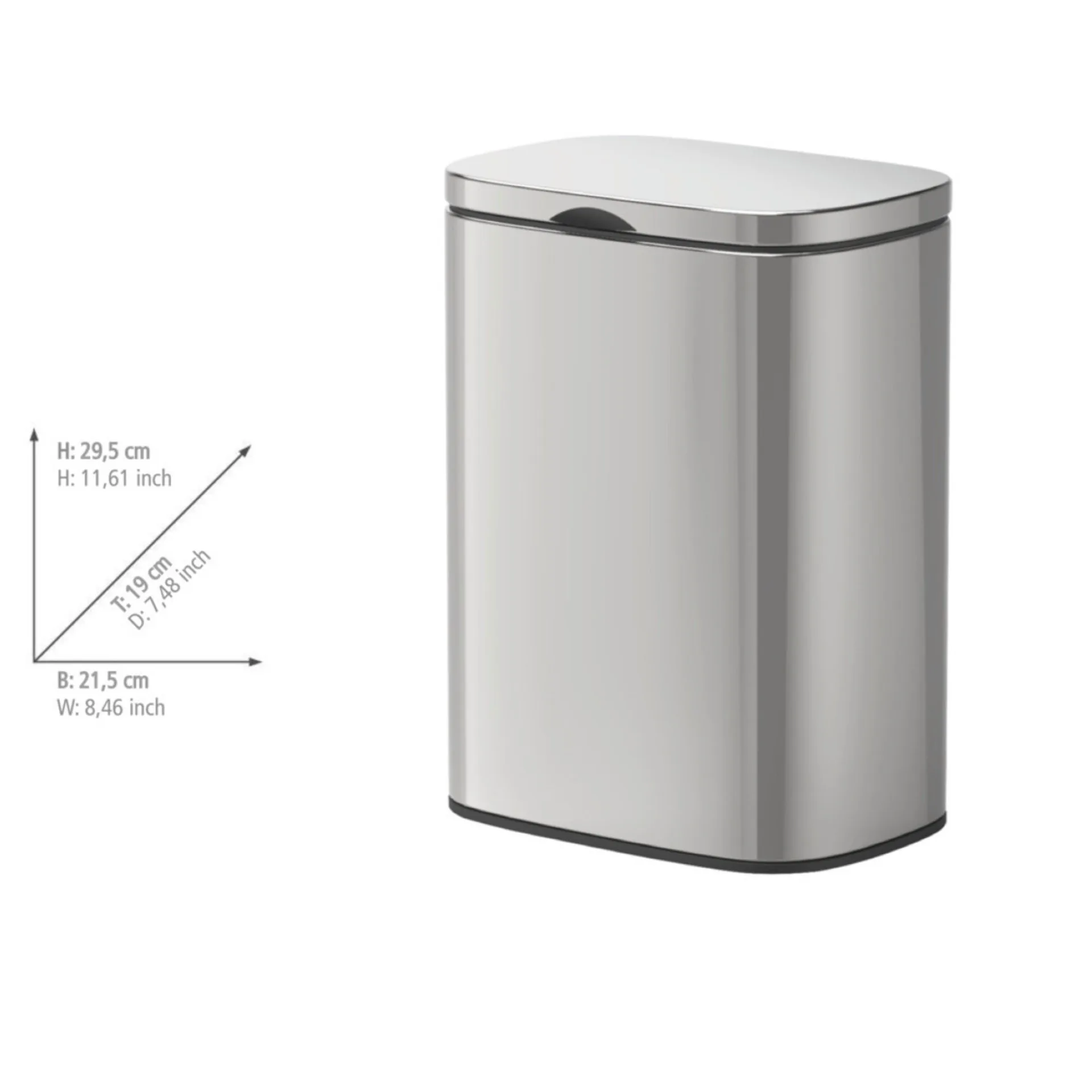 WENKO SARE Kosmetikeimer 5 Liter, Silber glänzend, mit Absenkautomatik, zur Wandmontage