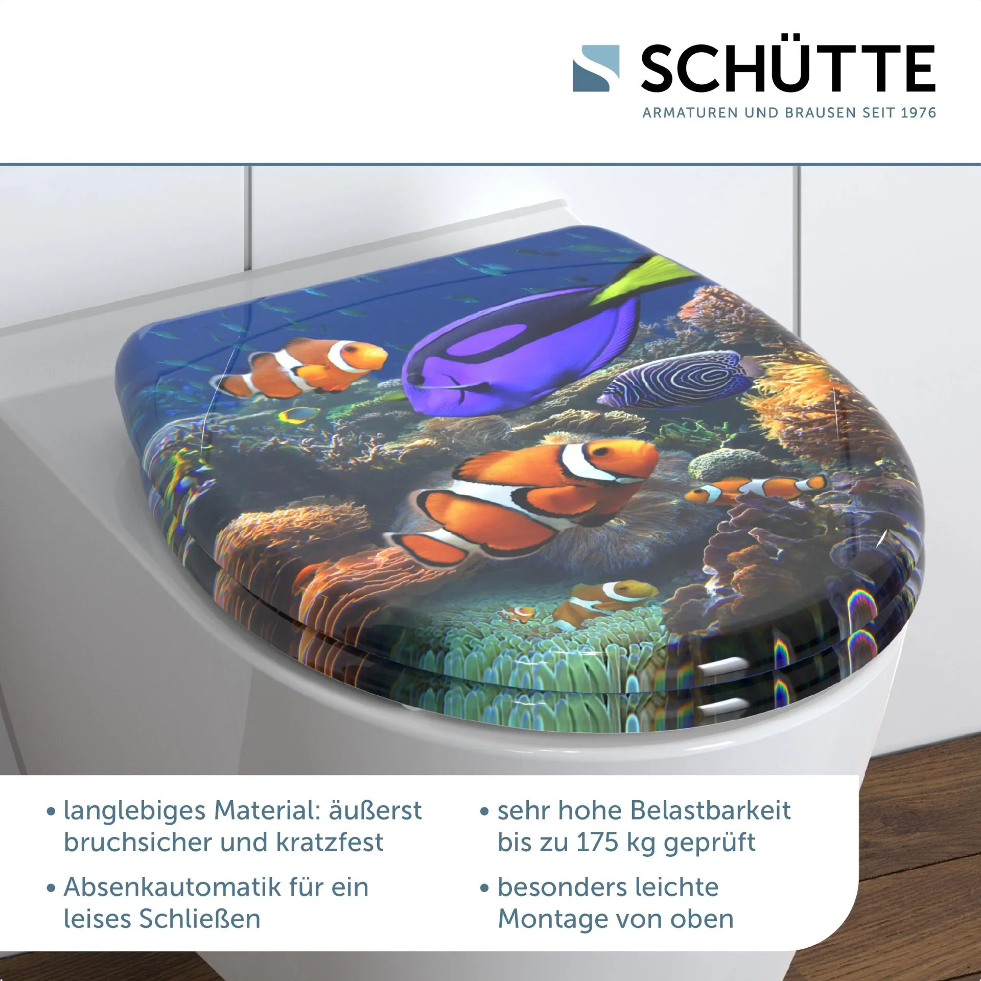 SCHÜTTE SEA LIFE WC-Sitz, Kunststoff, mit Absenkautomatik und Schnellverschluss