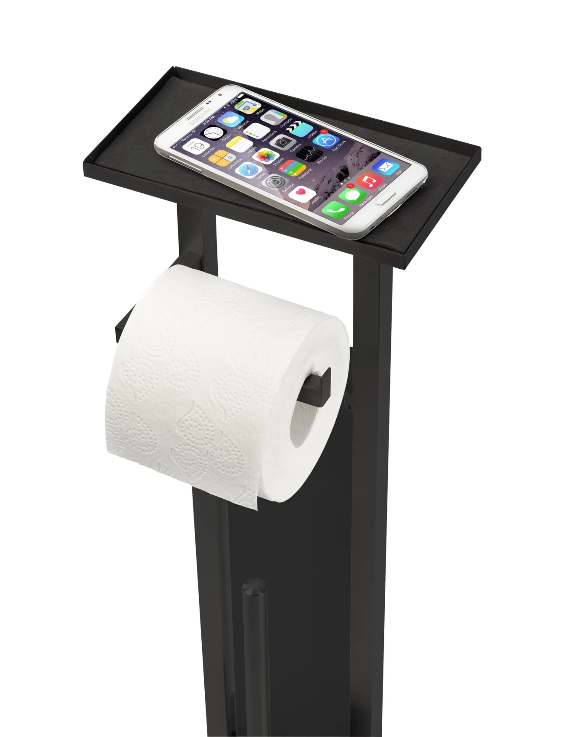 WENKO DEBAR WC-Garnitur, Schwarz, mit Toilettenpapierhalter, Bevorrater und Ablage, stehend