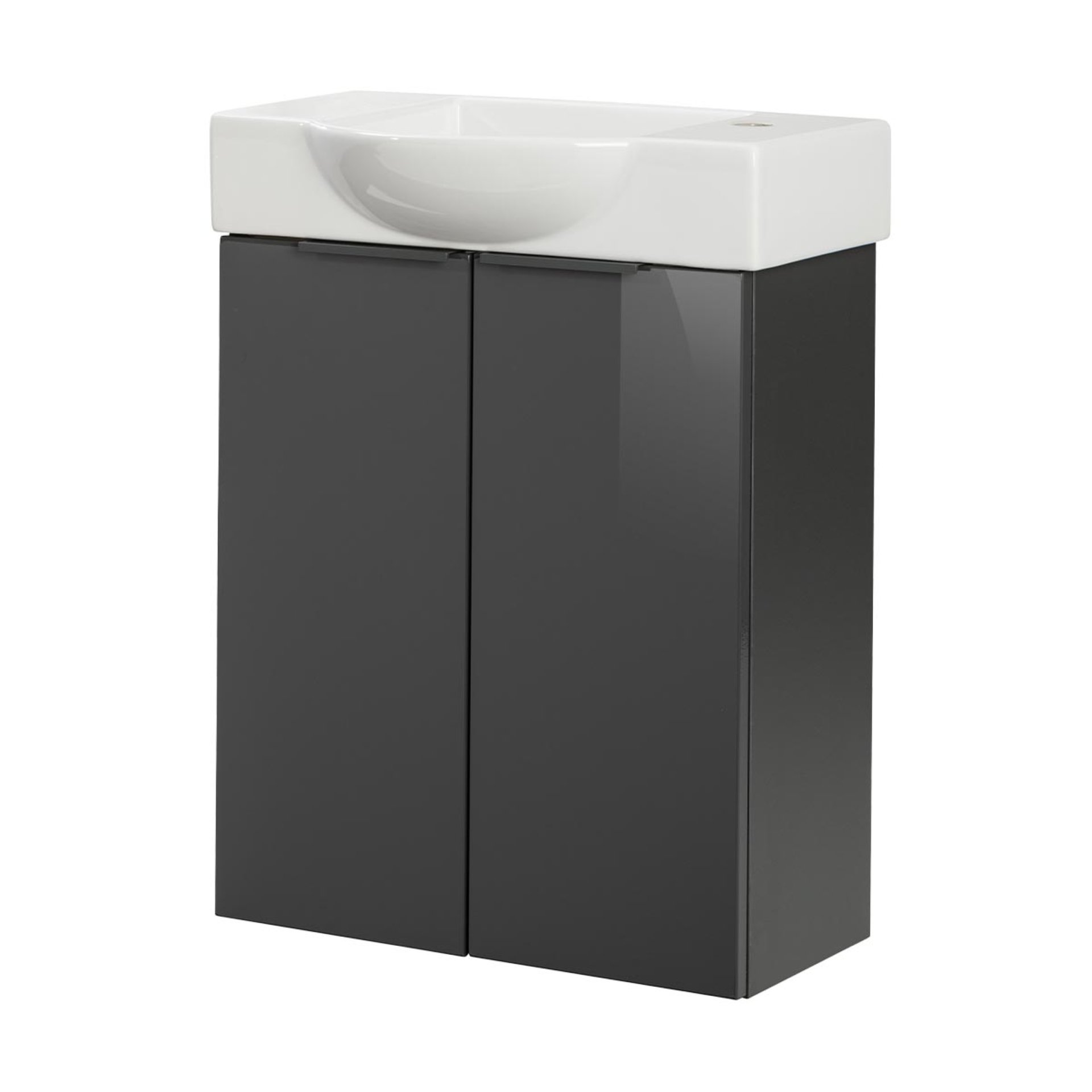 FACKELMANN SBC LUNA Gäste WC Waschtisch Set 55 cm breit, Anthrazit, Waschbecken Keramik Weiß, Hahnloch rechts