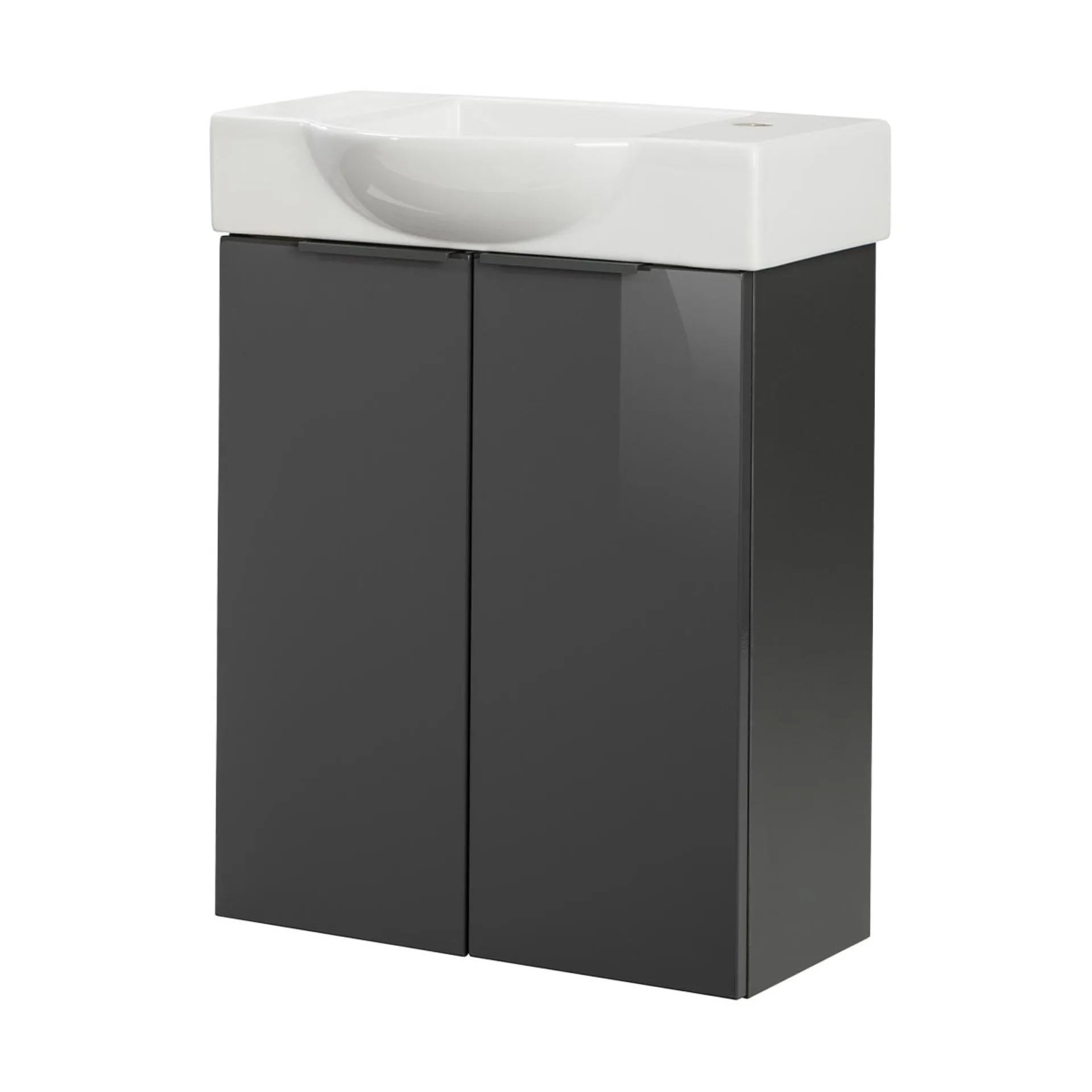 FACKELMANN SBC LUNA Gäste WC Waschtisch Set 55 cm breit, Anthrazit, Waschbecken Keramik Weiß, Hahnloch rechts