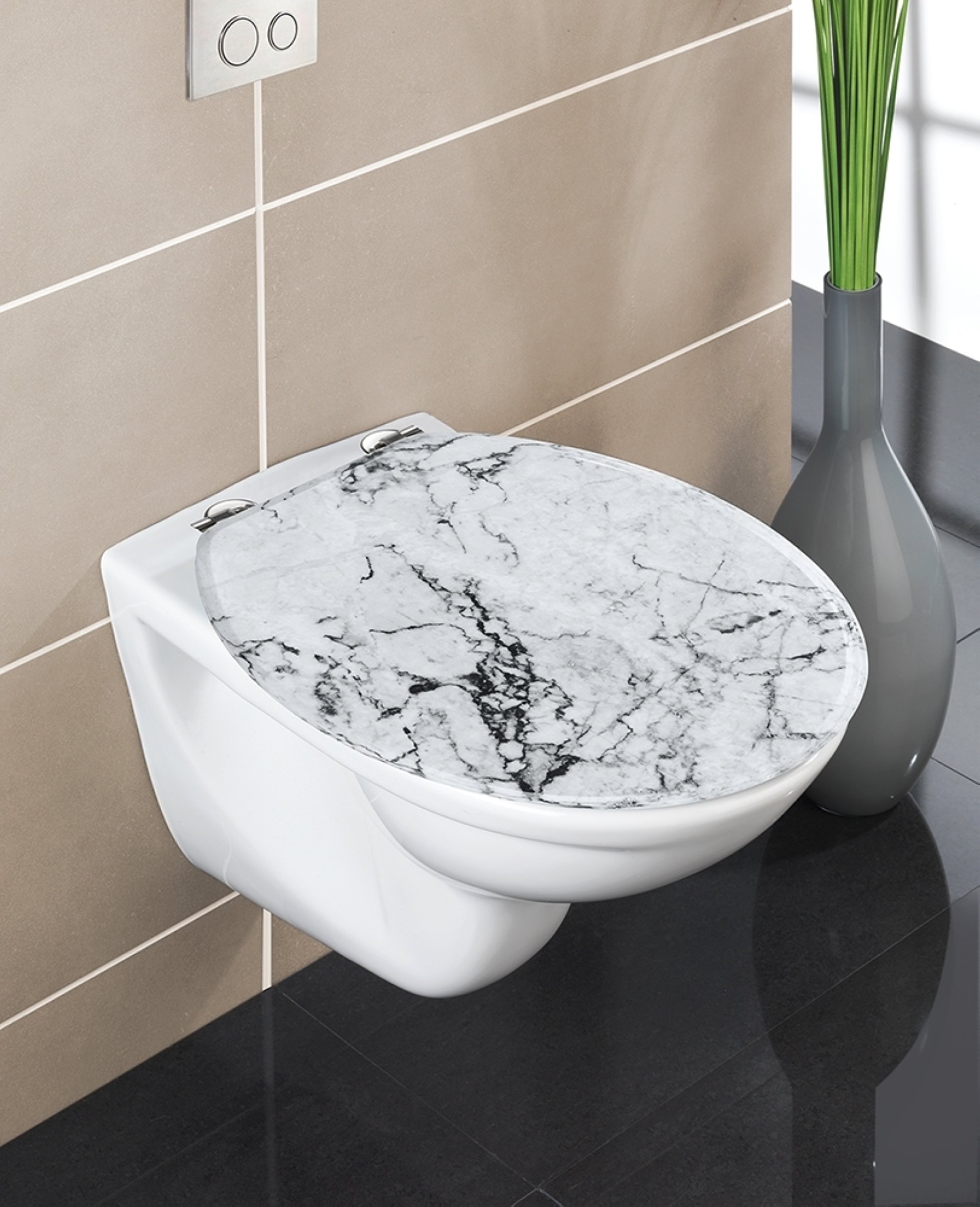 WENKO ONYX WC-Sitz, Weiß/Grau, MDF