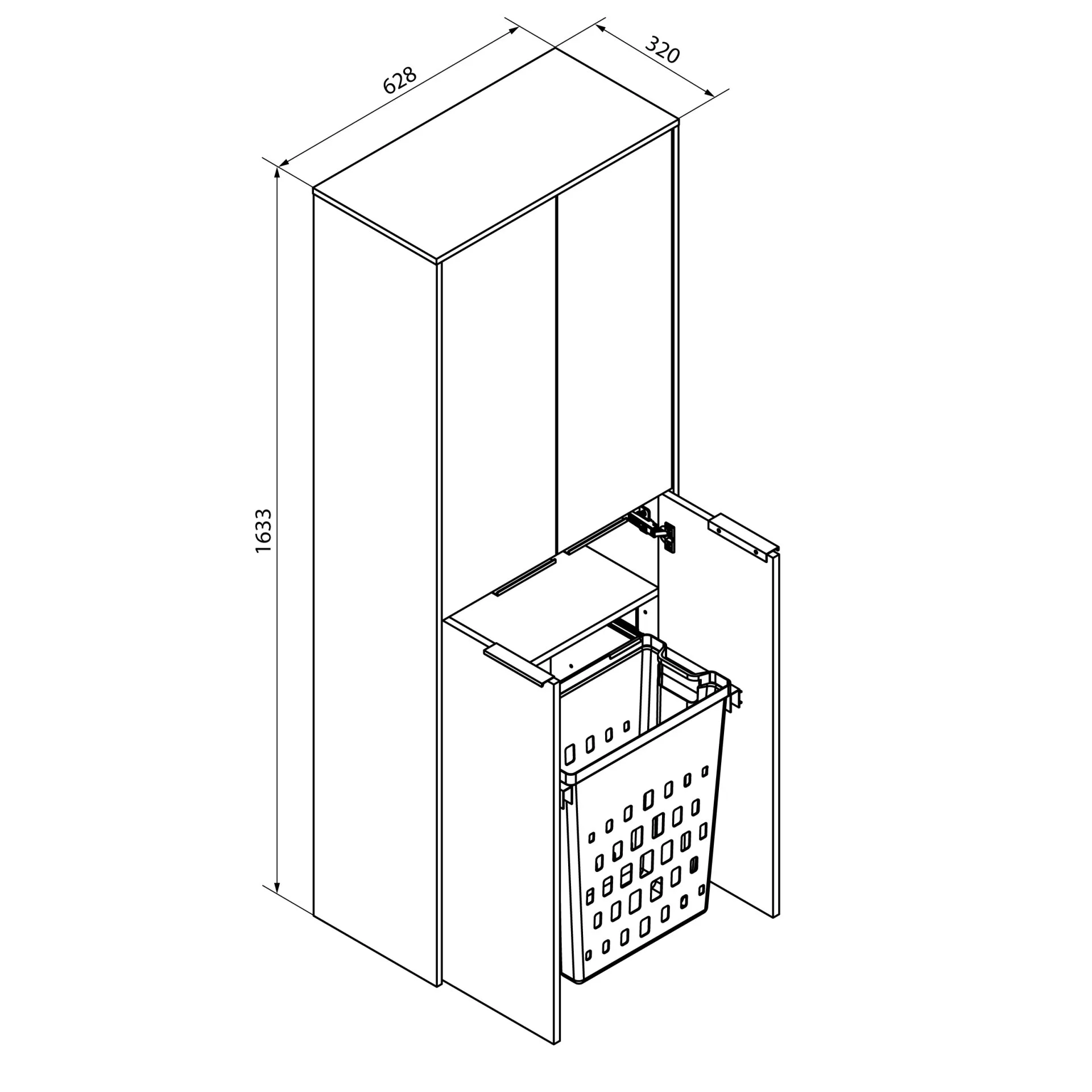 FACKELMANN FLAIR Doppel Hochschrank 63 cm breit, Weiß/Anthrazit mit Wäschekorb