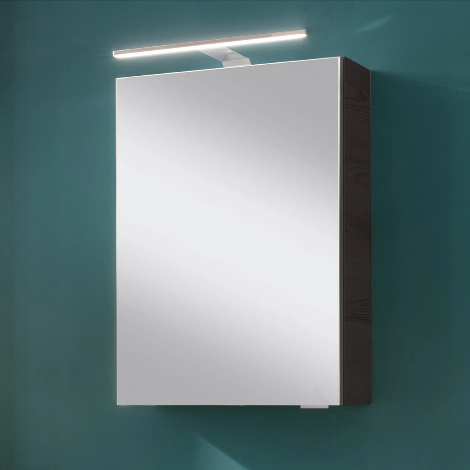 FACKELMANN SBC B.PERFEKT Gäste WC Spiegelschrank 40 cm breit, Anthrazit Holzoptik, Türanschlag links + Aufsatzleuchte