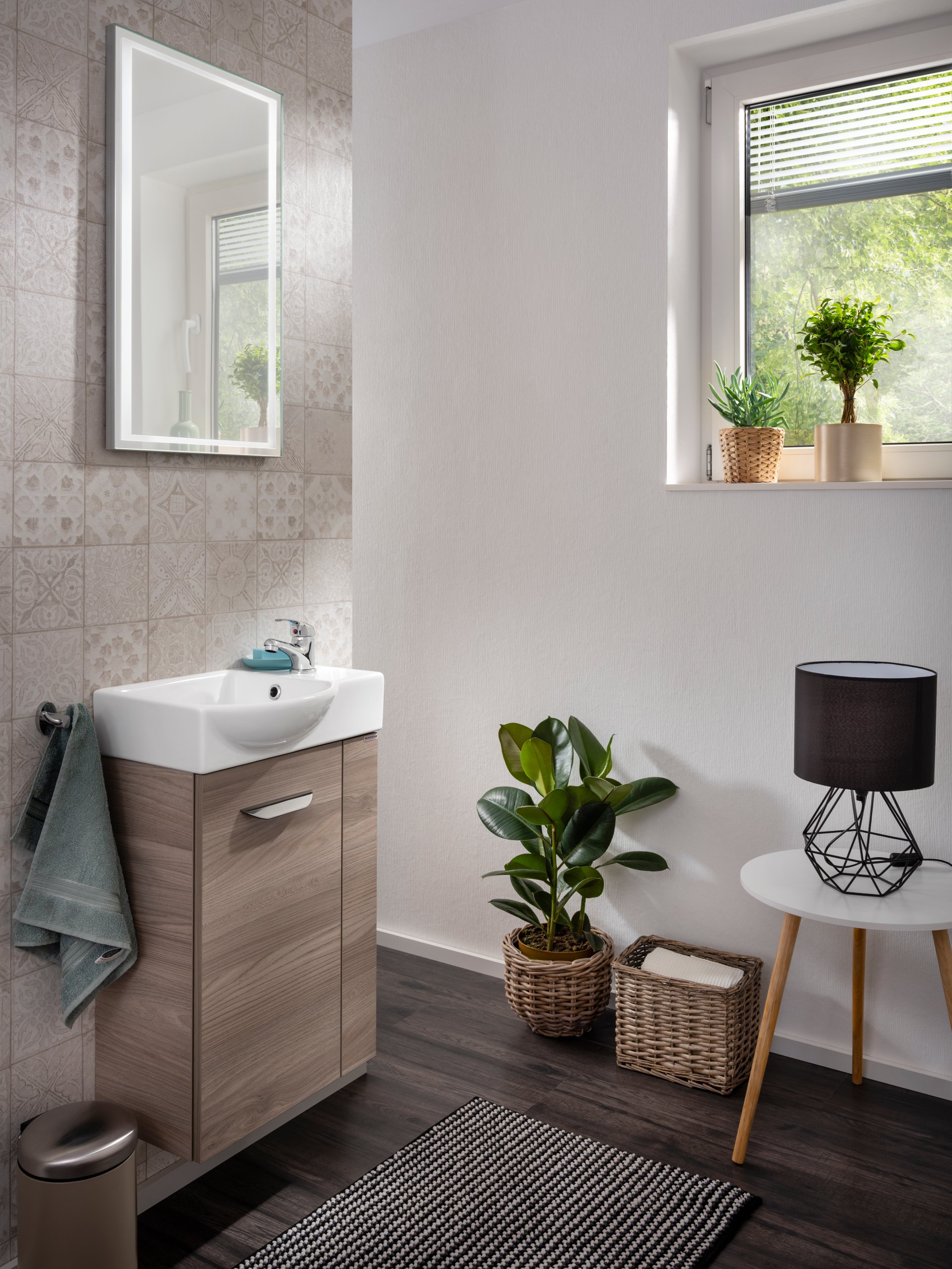 Fackelmann SBC LUXOR Gäste WC Set 2-teilig 45 cm, Braun hell, links, Keramik Hahnloch rechts