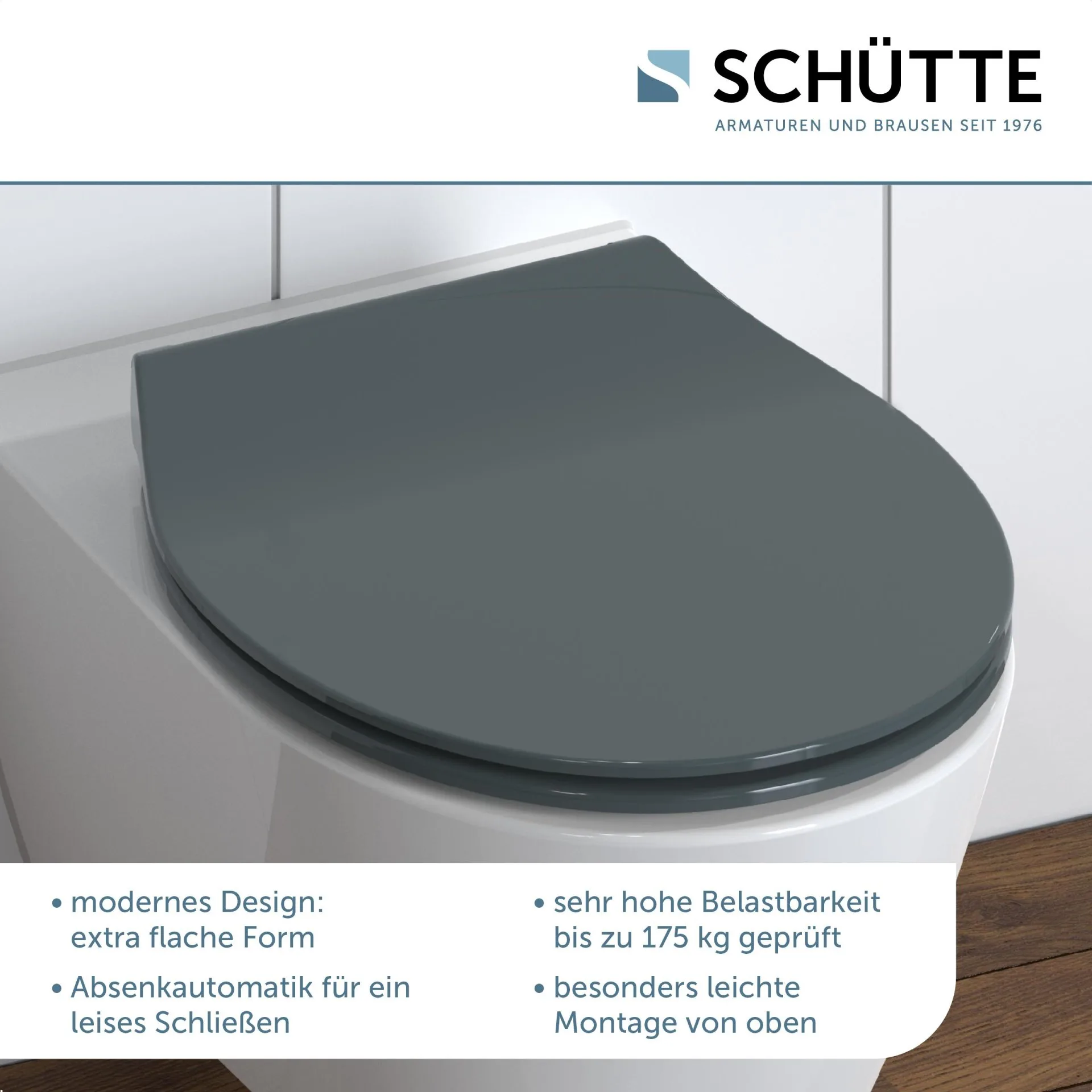 SCHÜTTE SLIM ANTHRAZIT WC-Sitz, Kunststoff, mit Absenkautomatik und Schnellverschluss