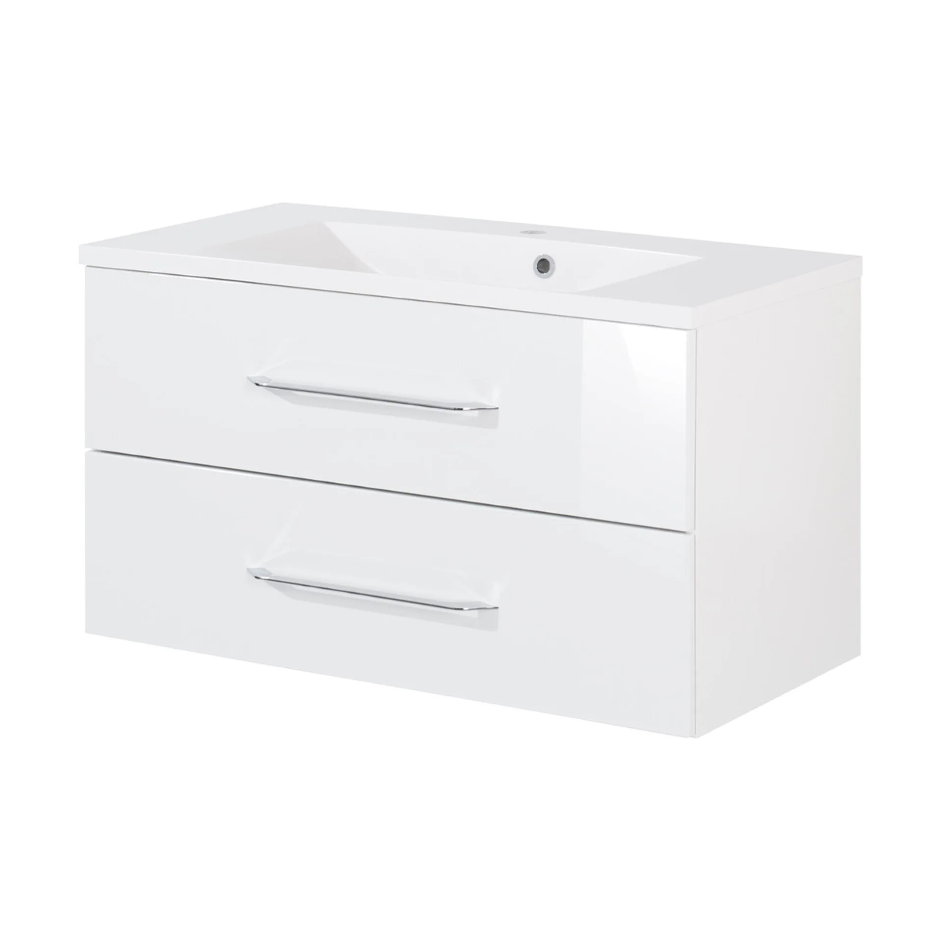 FACKELMANN B.CLEVER Waschtisch Set mit Spiegelschrank 90 cm breit, Weiß, Waschbecken Gussmarmor Weiß