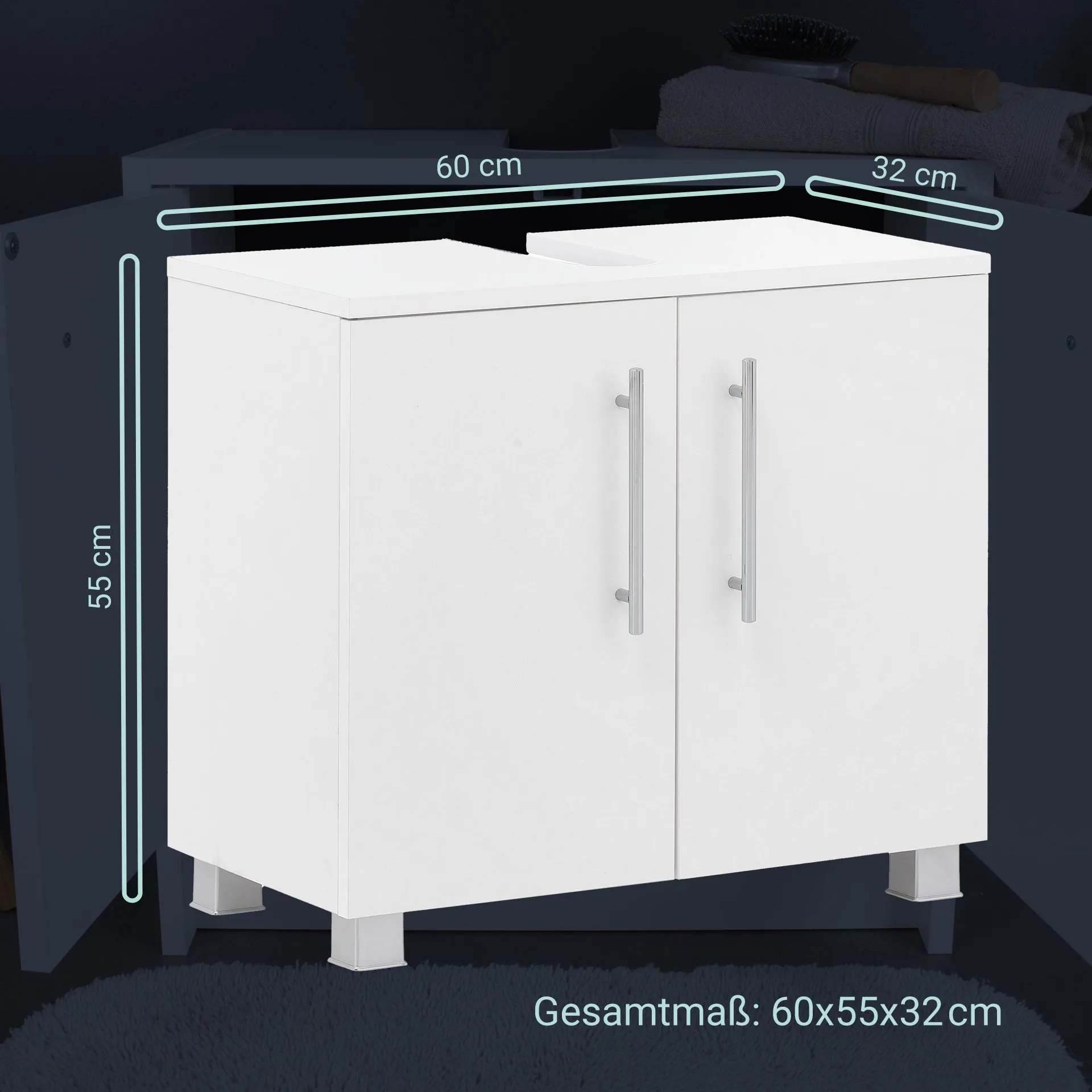BadeDu CHER Waschbeckenunterschrank 61 cm breit, Weiß