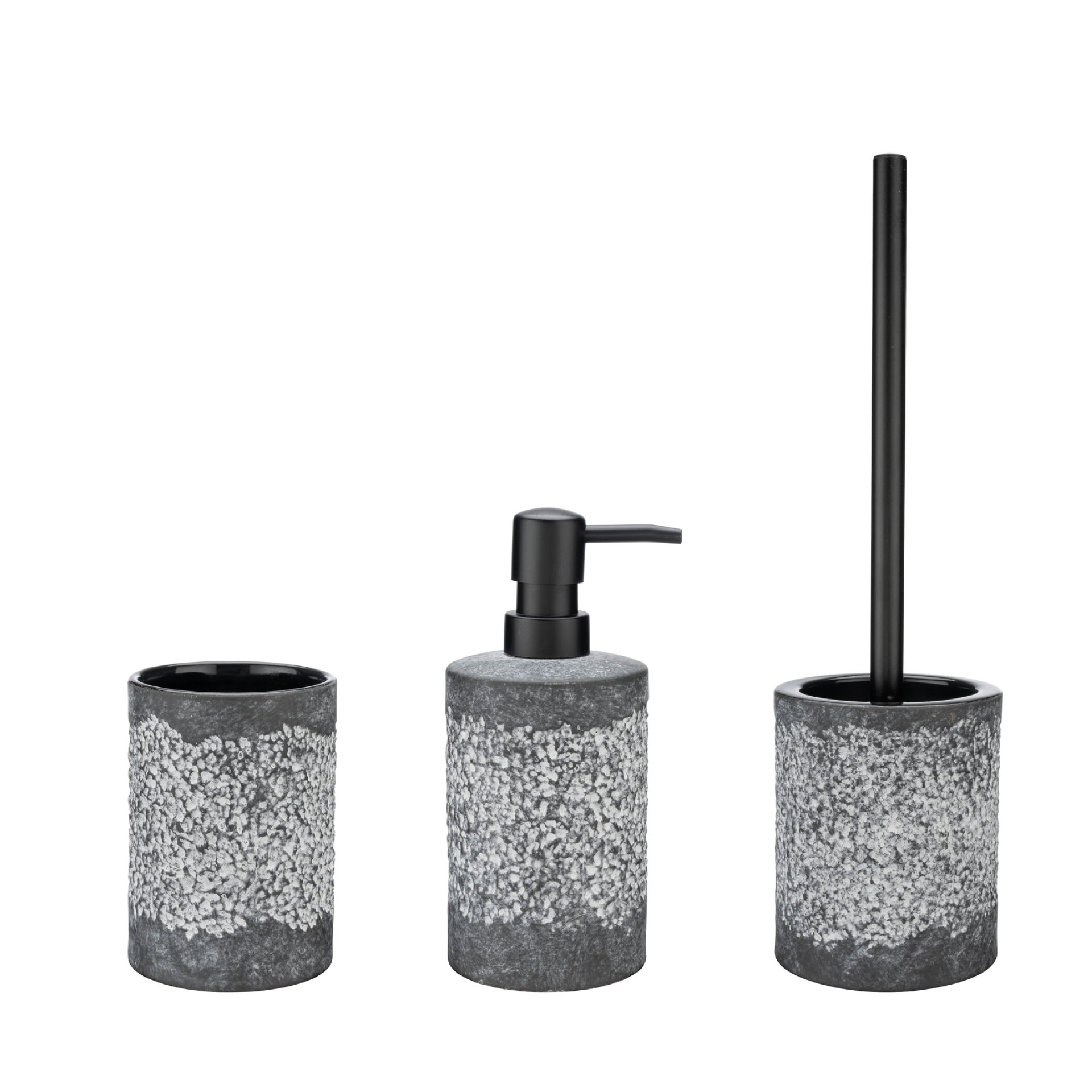 WENKO ANFO Accessoire Set, Grau, Zahnputzbecher, Seifenspender, WC-Garnitur, Keramik