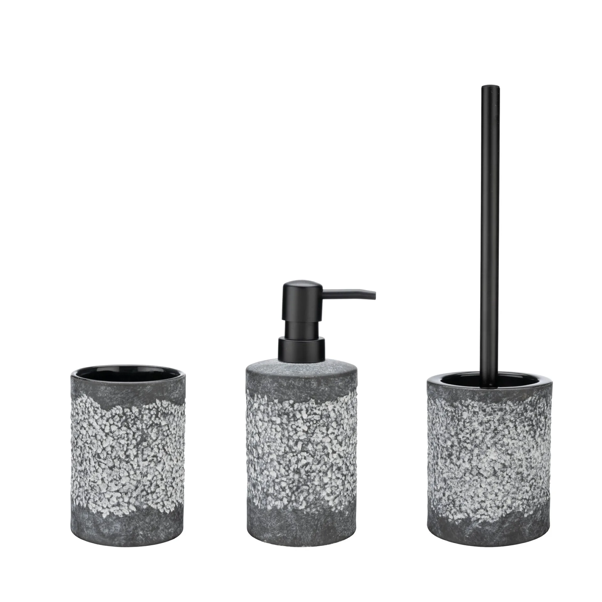 WENKO ANFO Accessoire Set, Grau, Zahnputzbecher, Seifenspender, WC-Garnitur, Keramik