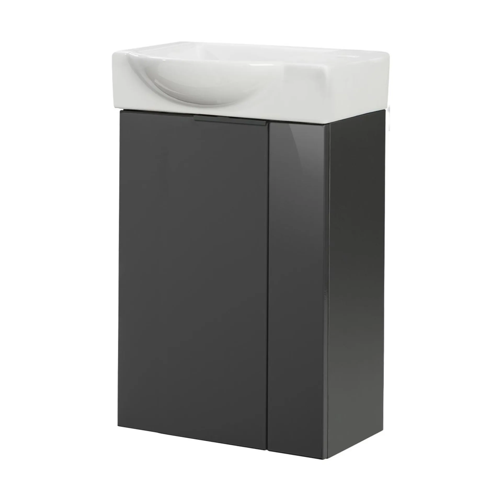 FACKELMANN SBC LUNA Gäste WC Waschtisch Set 45 cm breit, Anthrazit, Waschbecken Keramik Weiß, Türanschlag linksamik Hahnloch rechts