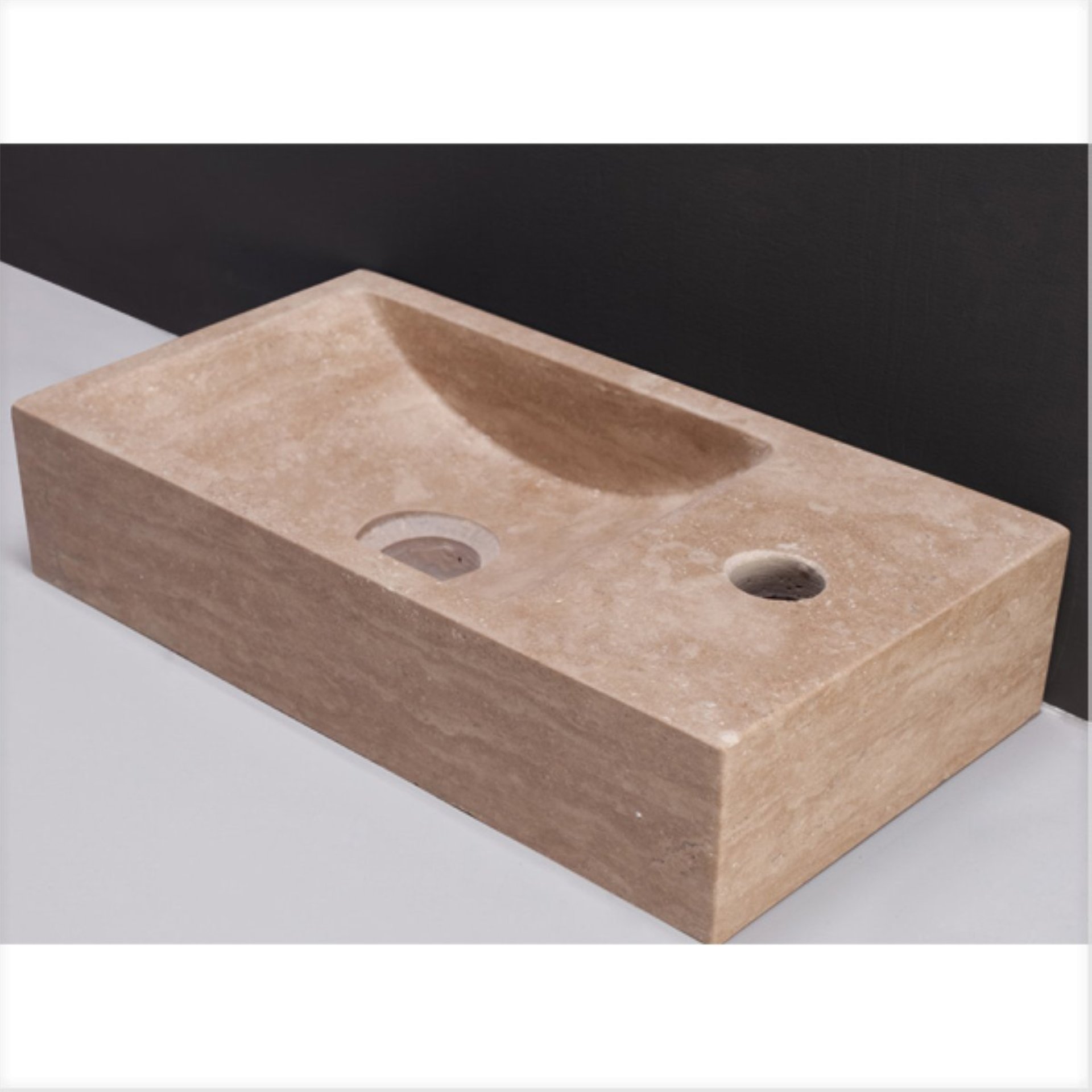 Waschbecken Naturstein VENETIA (40 cm) Travertin, mit Hahnloch rechts, 100380