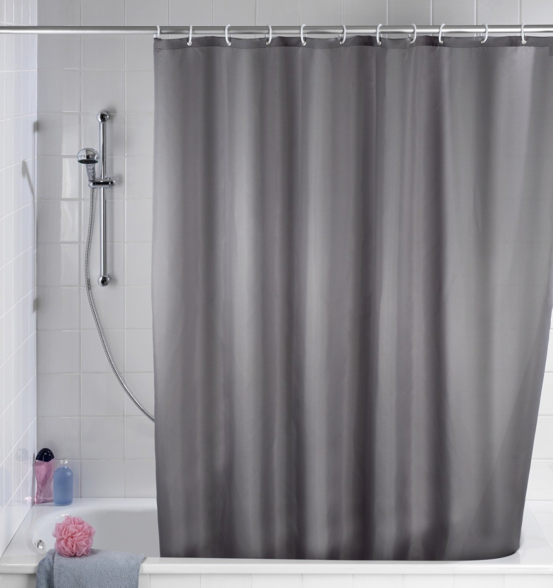 WENKO UNI Duschvorhang 180 x 200 cm, Grau, waschbar