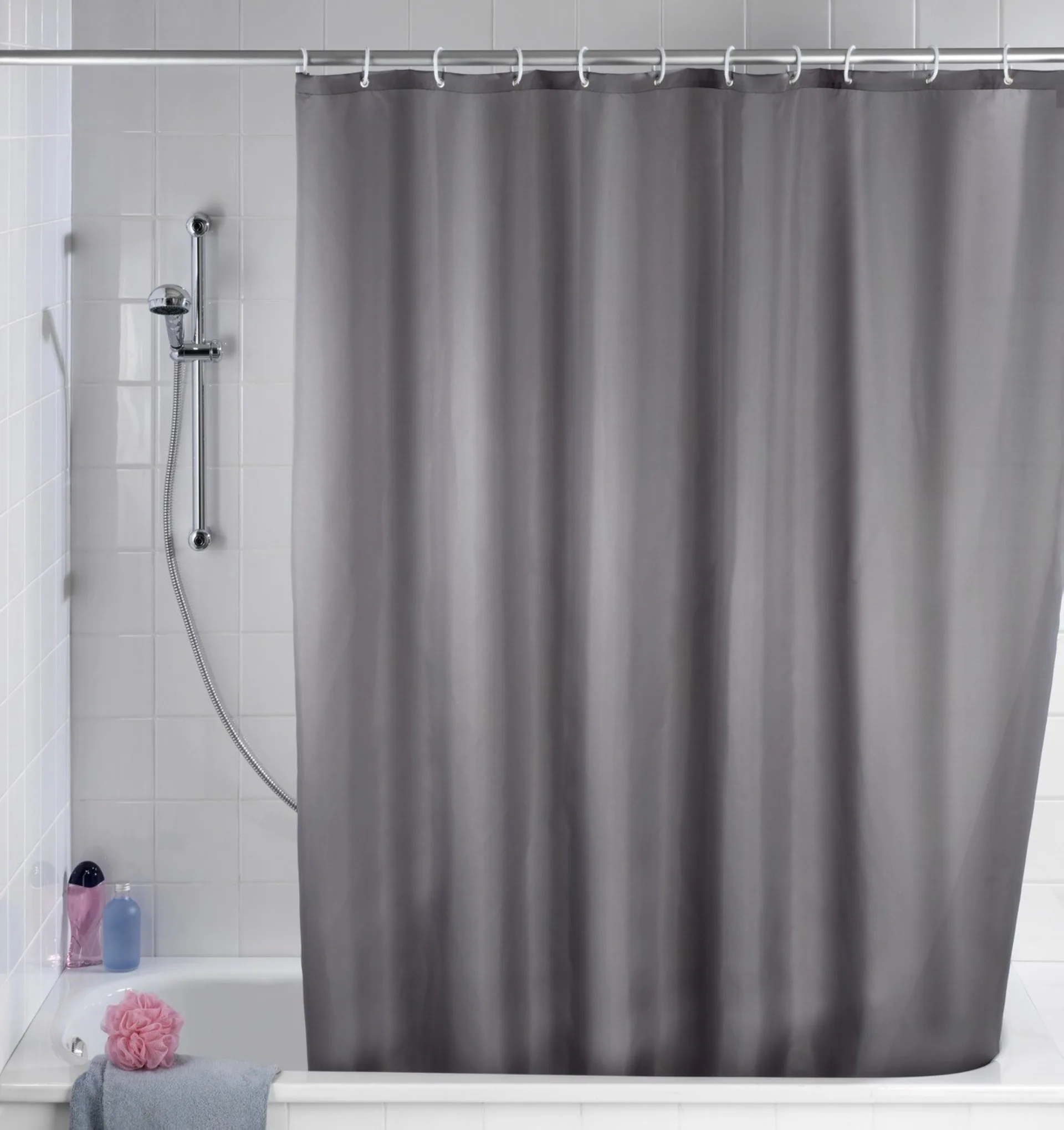 WENKO UNI Duschvorhang 180 x 200 cm, Grau, waschbar