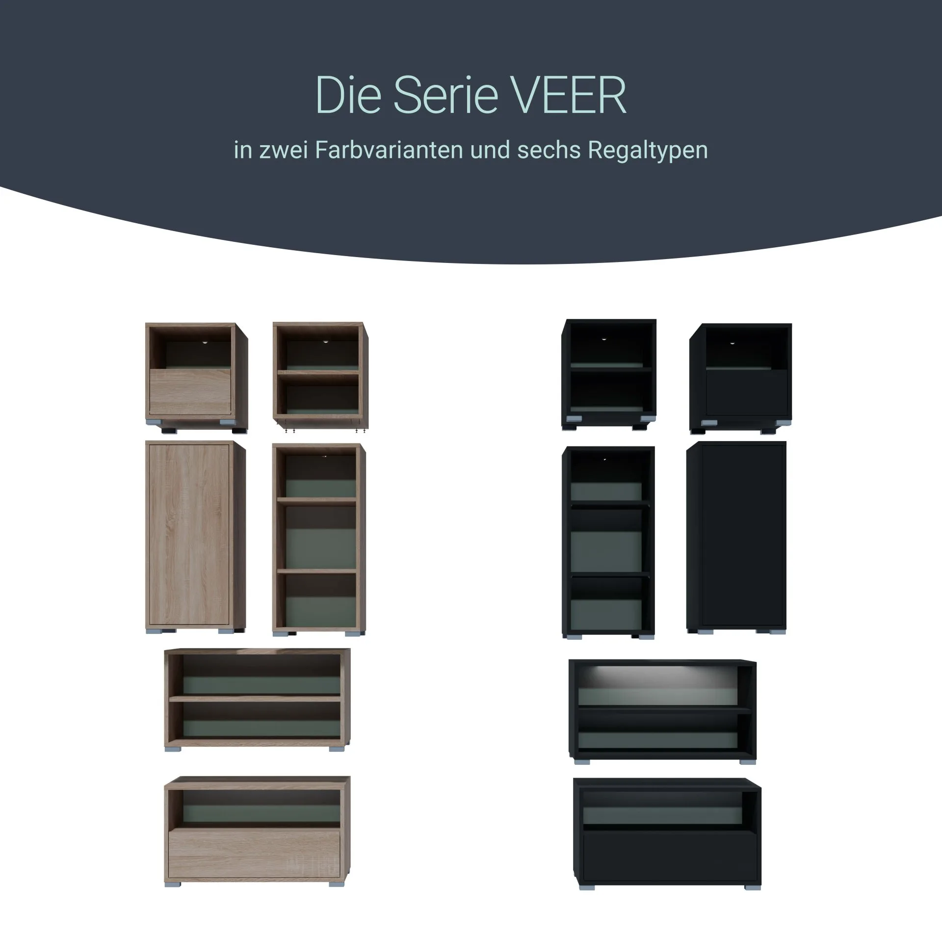 BADEDU VEER Regal 35 cm breit, Braun, 2 Fächer mit Tür