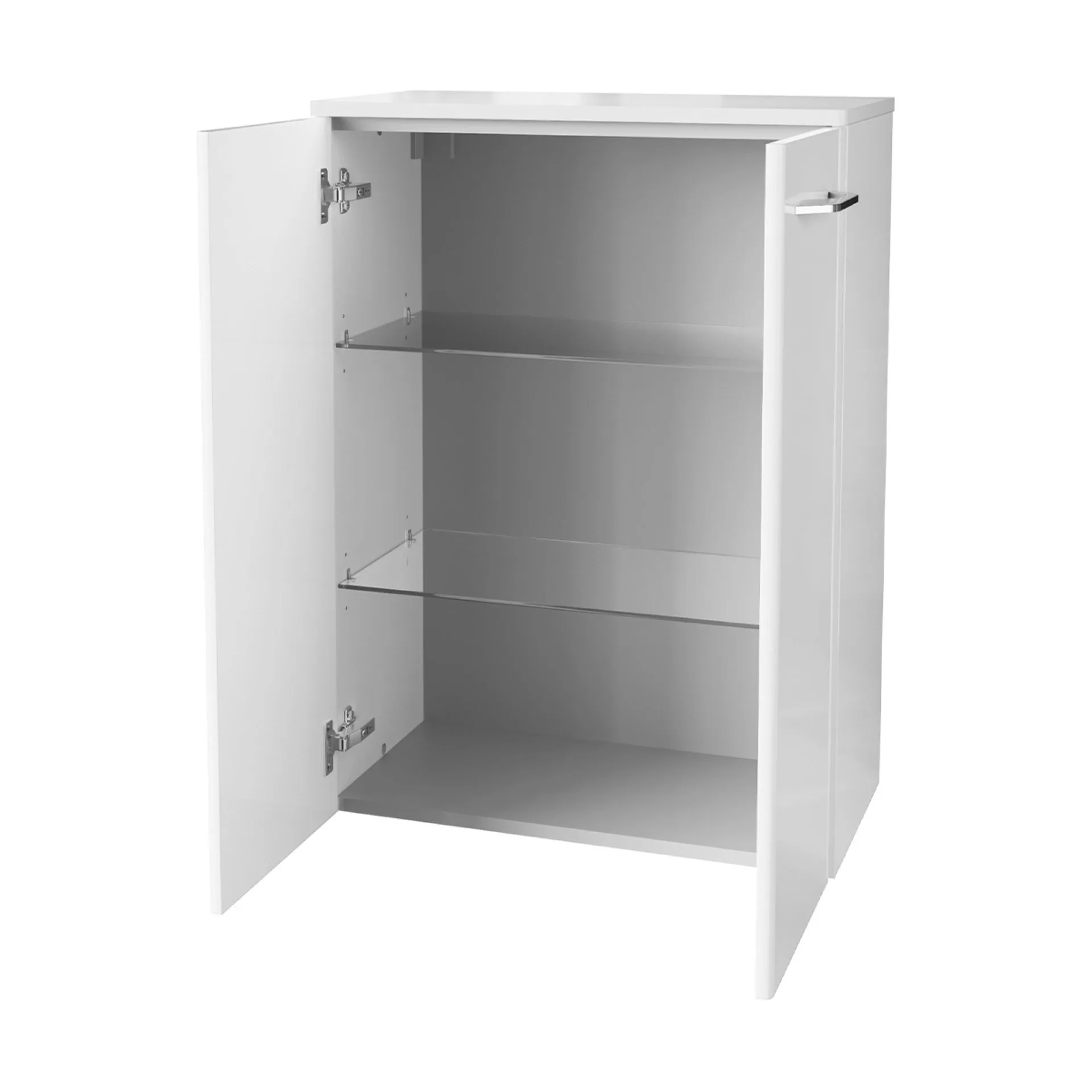 FACKELMANN MILANO Badmöbel Set 4-teilig 107 cm breit, Weiß, Waschbecken Keramik Weiß + LED Spiegel + Doppel Midischrank