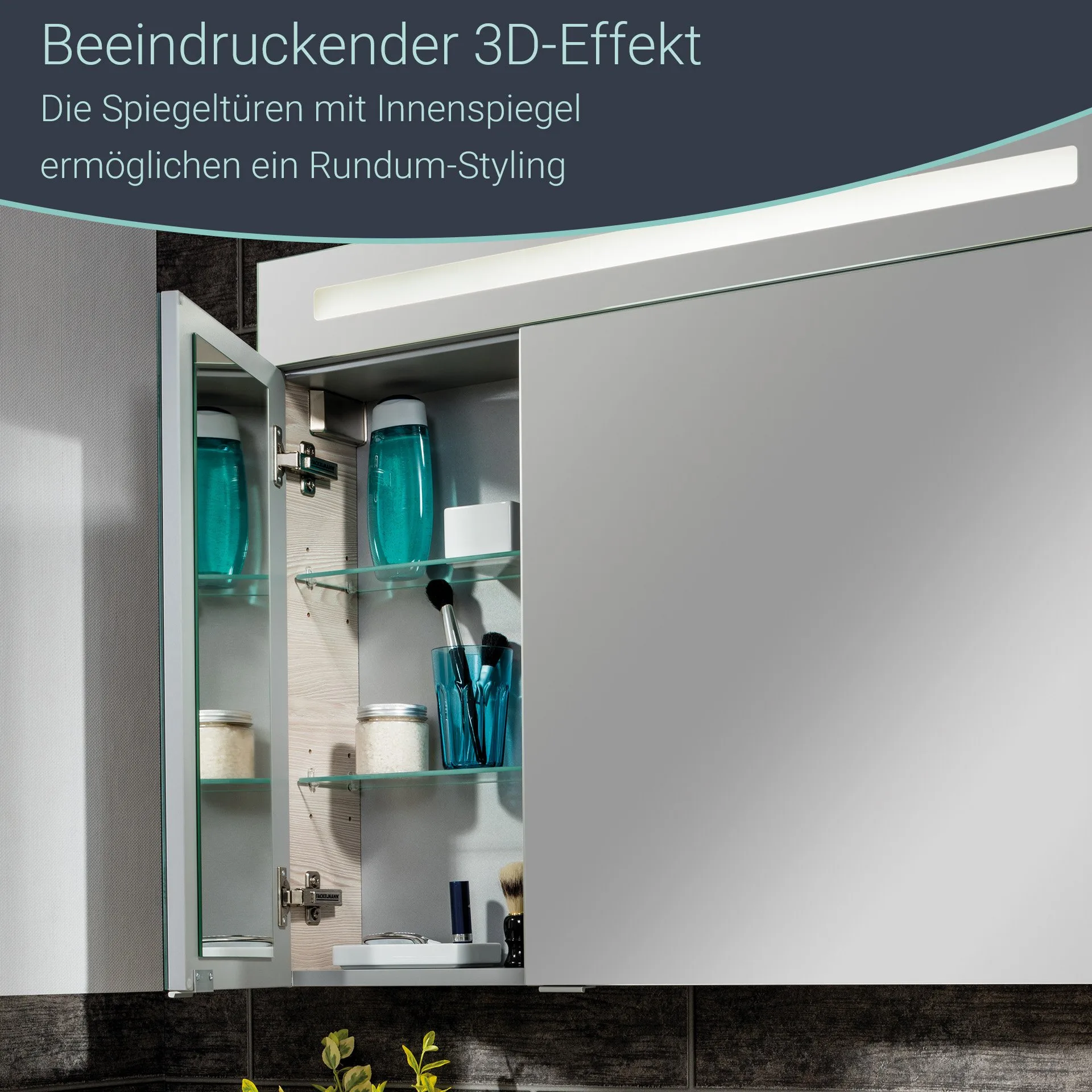 FACKELMANN B.CLEVER LED Spiegelschrank 90 cm breit, Braun hell