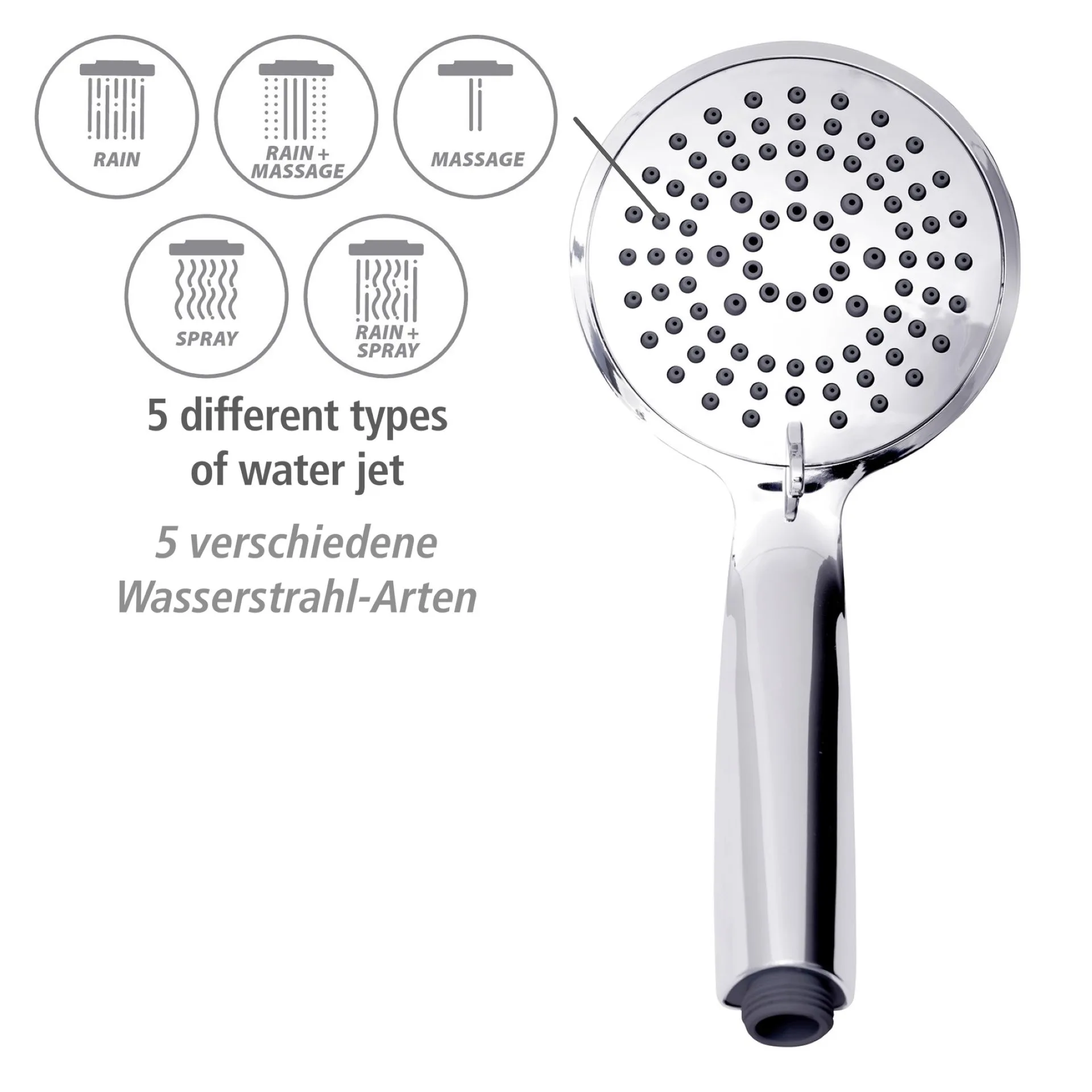 WENKO YOUNG ECO Duschsystem, Chrom, mit Wassersparsystem, 5 verschiedene Wasserstrahlarten, Duschthermostat