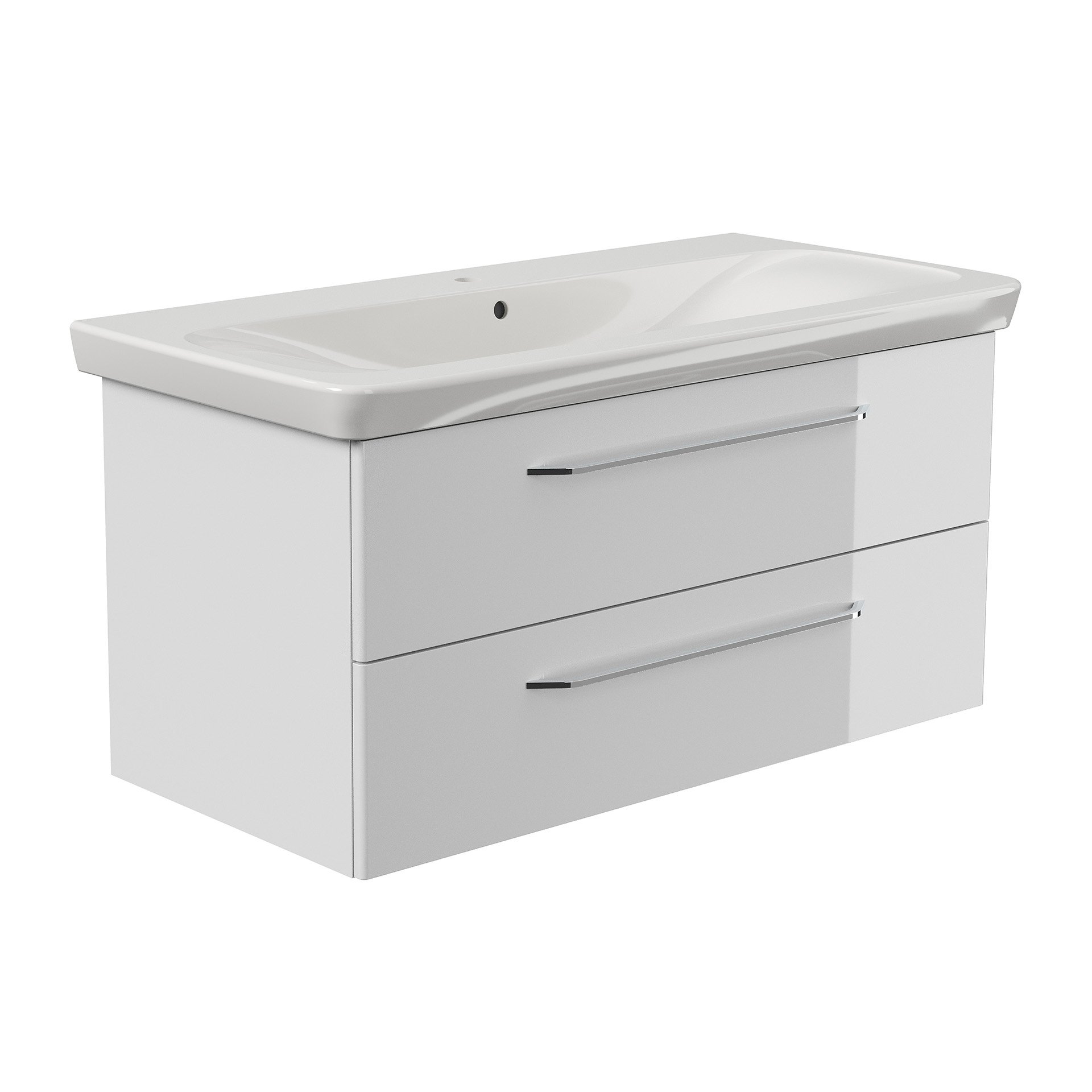 FACKELMANN MILANO Waschbecken mit Unterschrank 107 cm breit, Weiß, Waschbecken Keramik Weiß