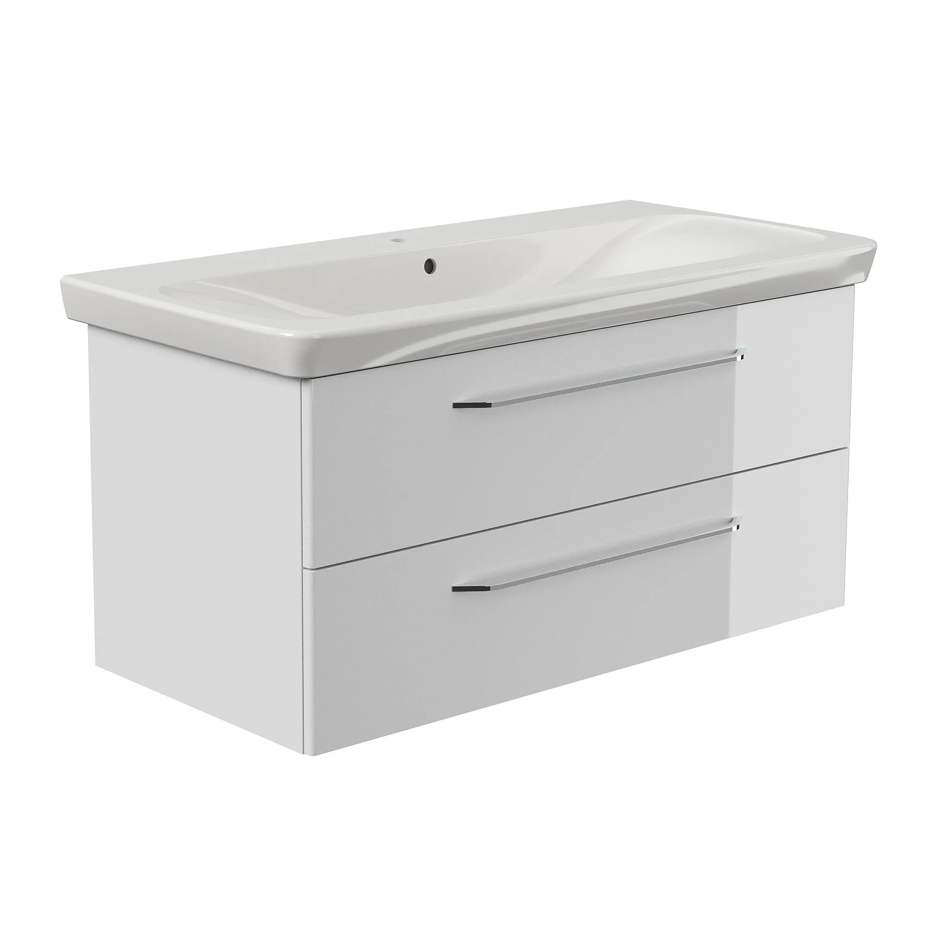 FACKELMANN MILANO Waschbecken mit Unterschrank 107 cm breit, Weiß, Waschbecken Keramik Weiß