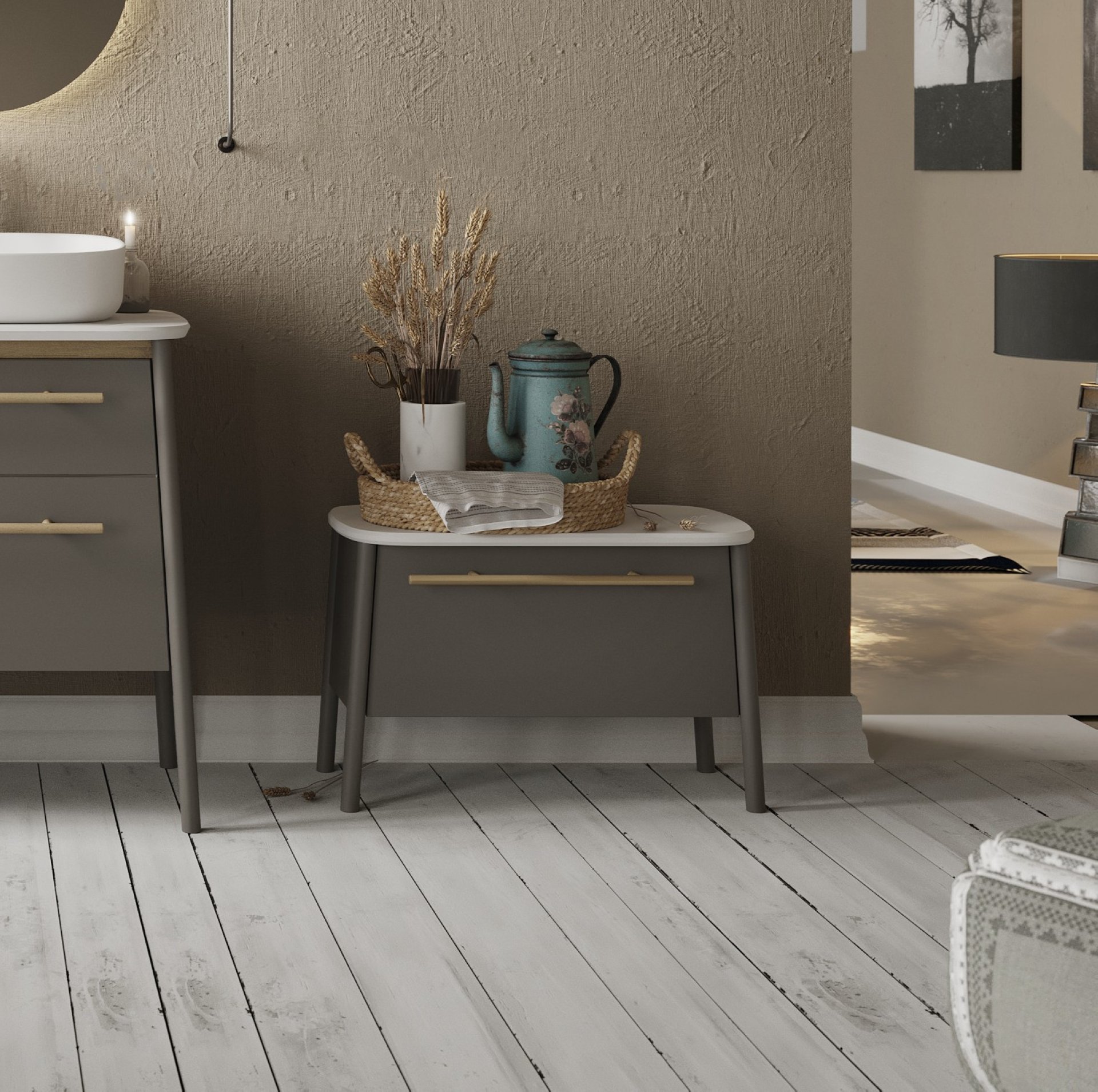 BADEDU TANA Sitzbank 68 cm breit, Grau matt, mit Füßen