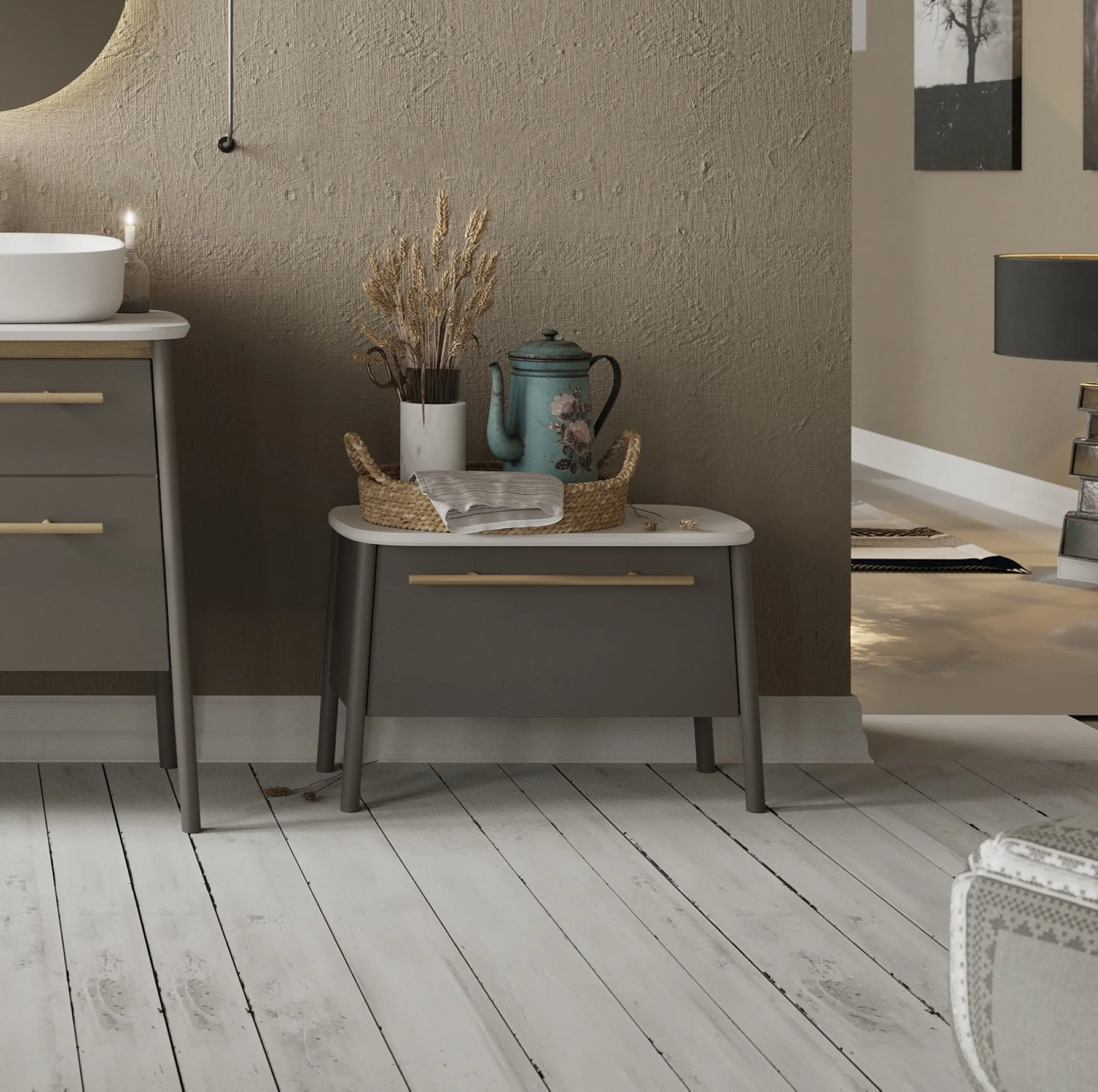 BADEDU TANA Sitzbank 68 cm breit, Grau matt, mit Füßen