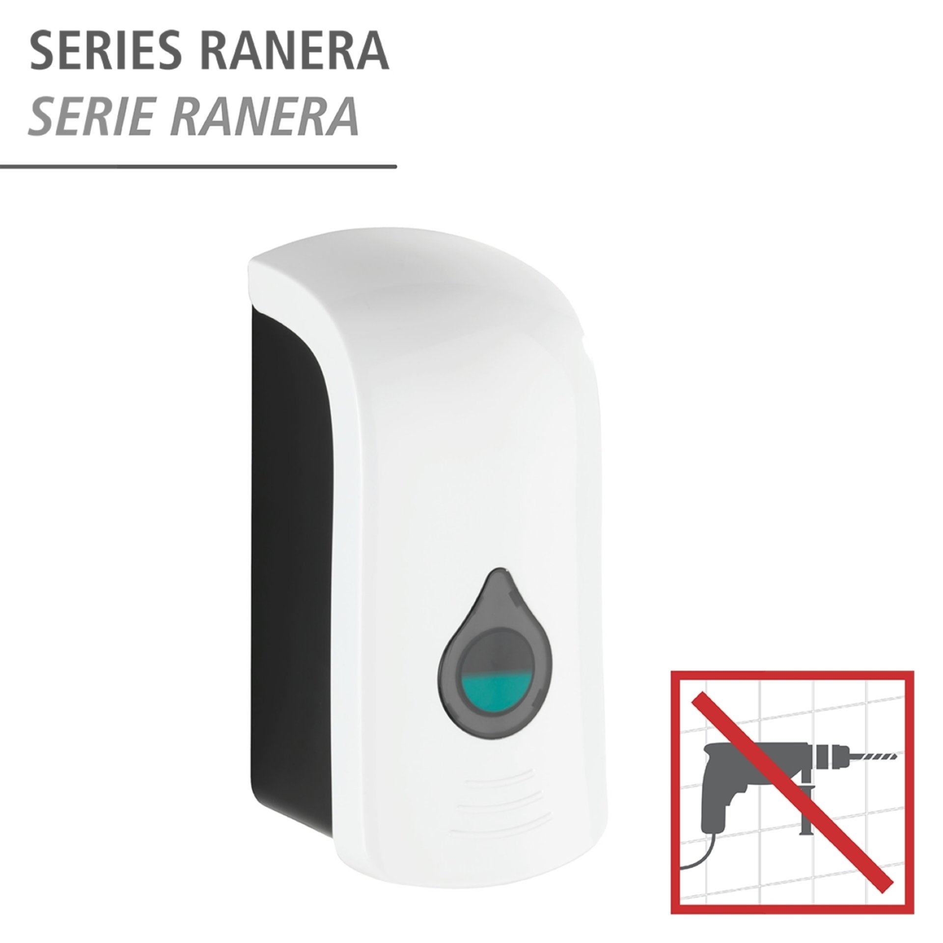 WENKO RANERA Seifenspender 740 ml, Weiß/Schwarz, Desinfektionsmittelspender