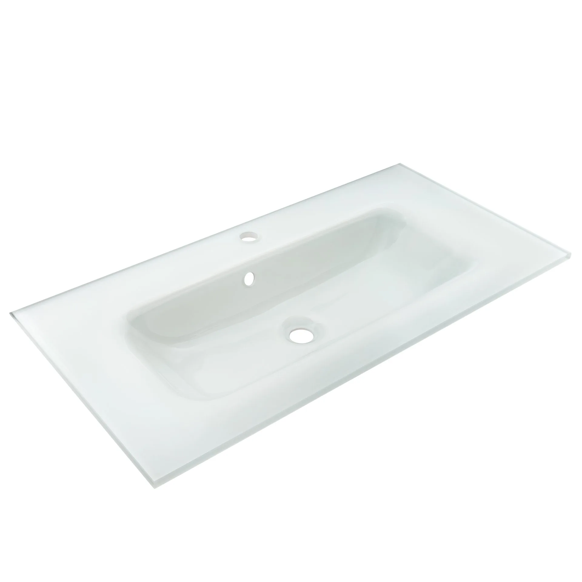 FACKELMANN B.PARIS Waschbecken mit Unterschrank 90 cm breit, Grau, Waschbecken Glas Weiß