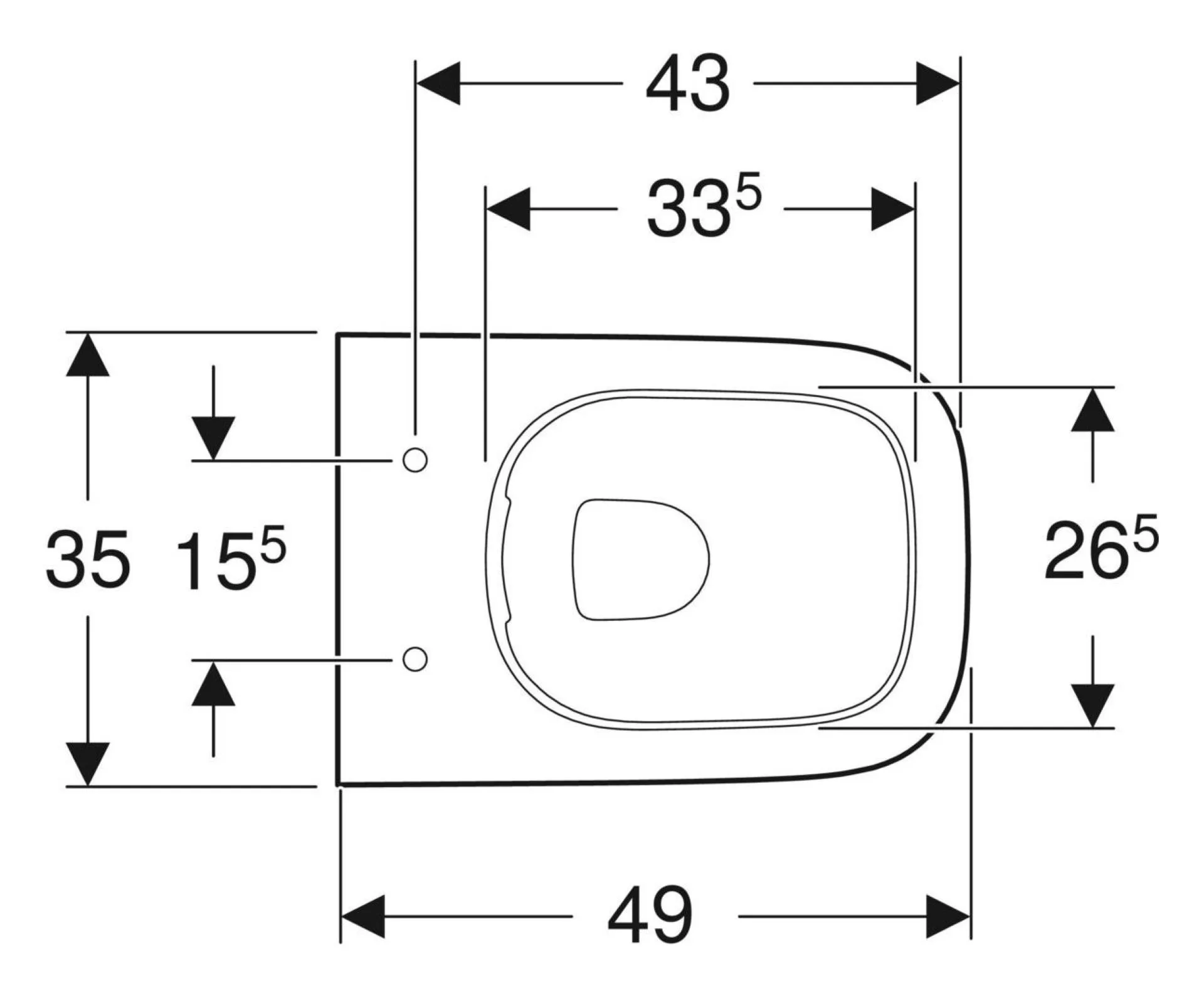 GEBERIT SMYLE SQUARE Tiefspül-WC 49 cm, Weiß, spülrandlos, wandhängend, KeraTect