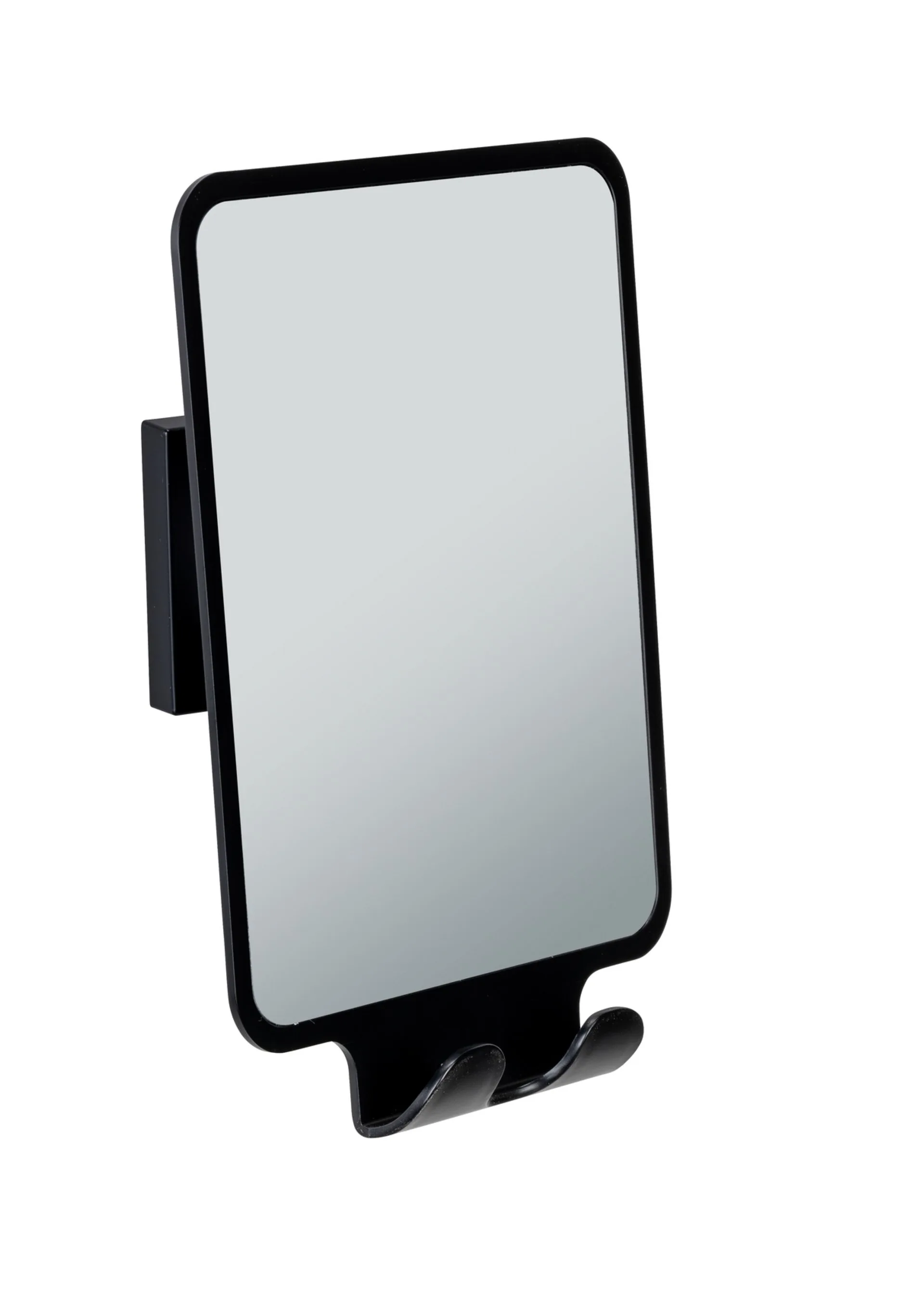 WENKO QUADRO Antibeschlag Spiegel 14 cm breit, Schwarz, Befestigen ohne Bohren