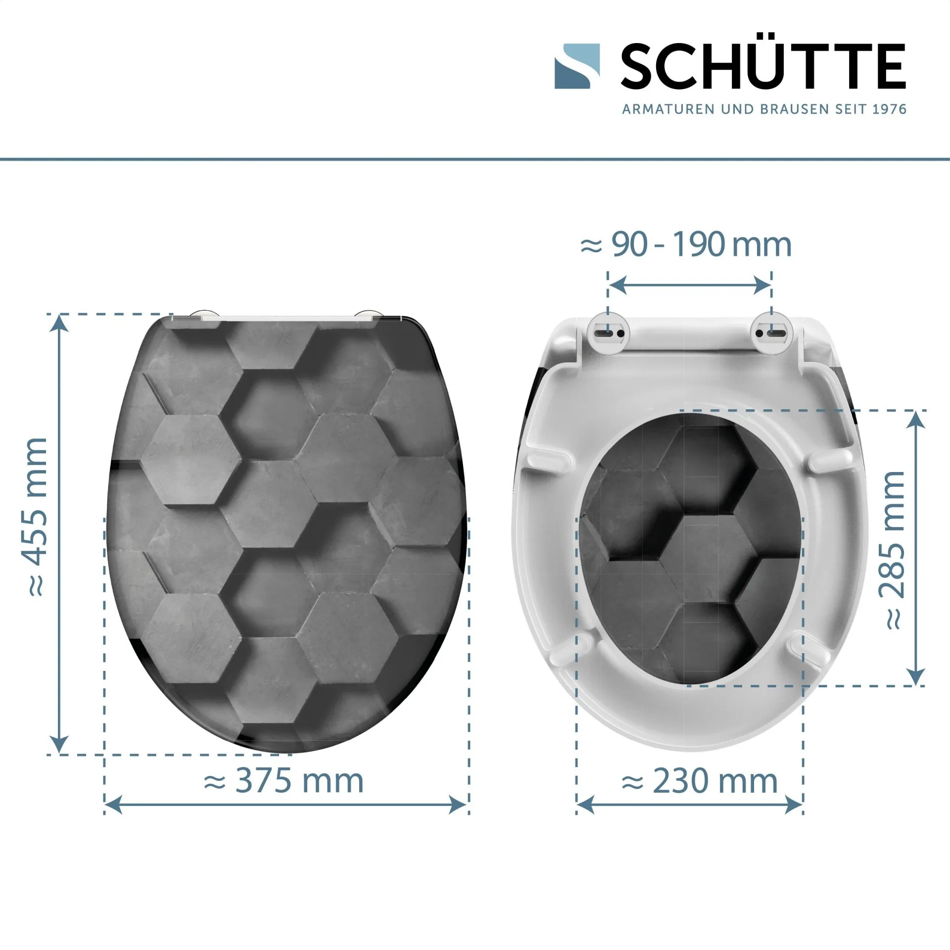 SCHÜTTE GREY HEXAGONS WC-Sitz, Kunststoff, mit Absenkautomatik und Schnellverschluss