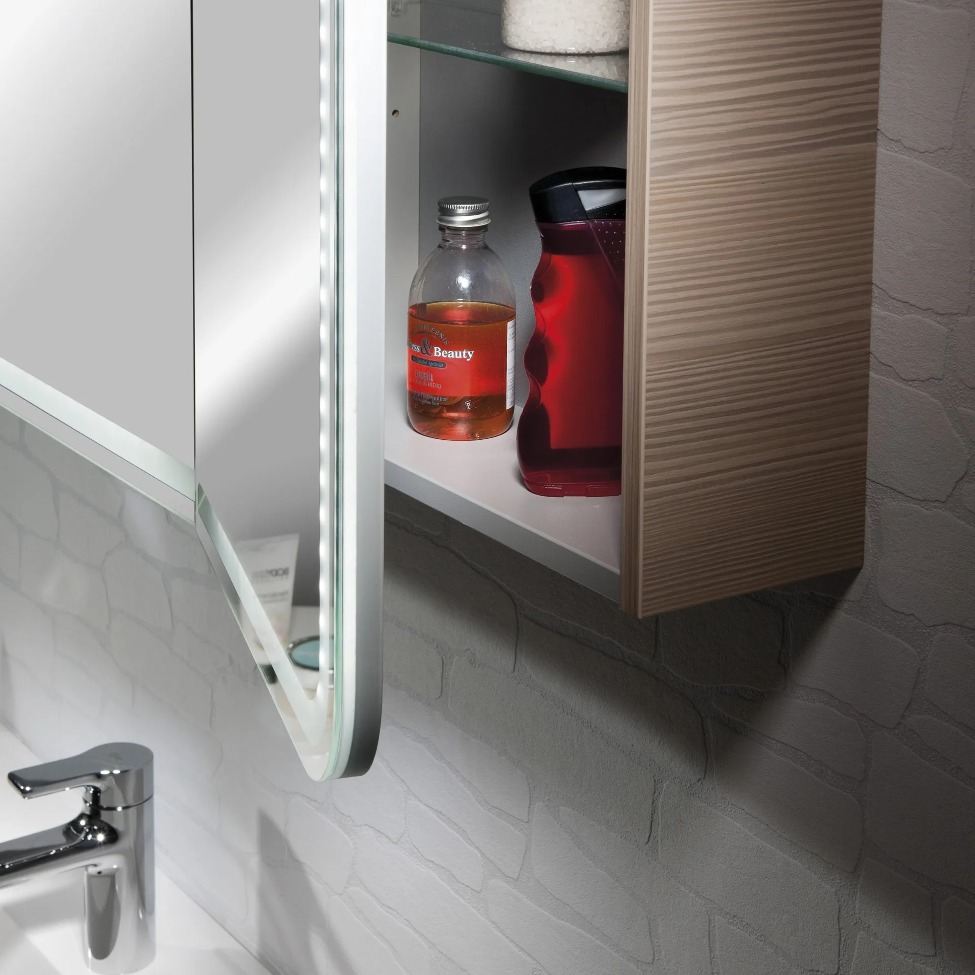 LANZET M9 LED Spiegelschrank 80 cm breit, Braun hell