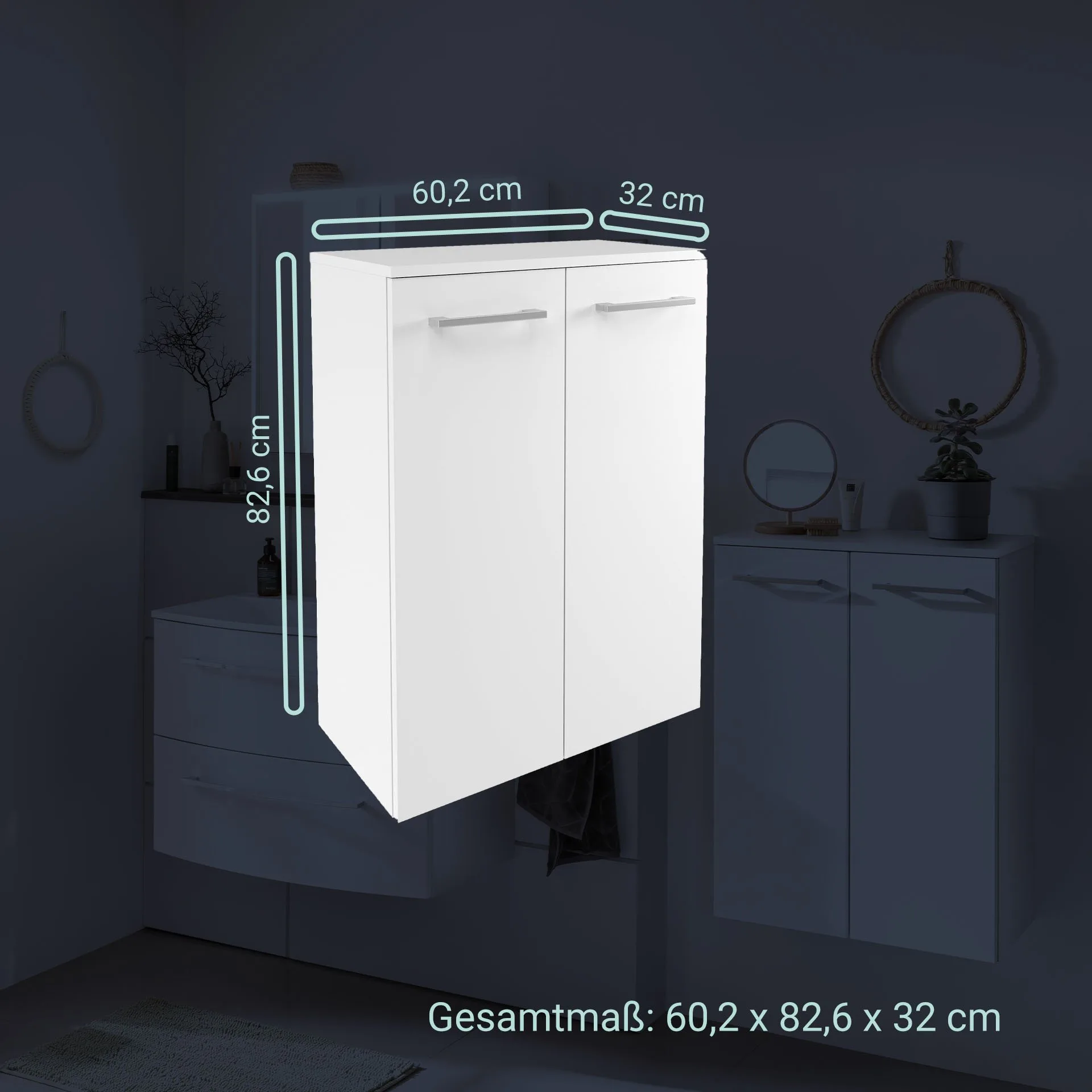 Fackelmann VERONA Doppel Midischrank 60 cm, Weiß Hochglanz