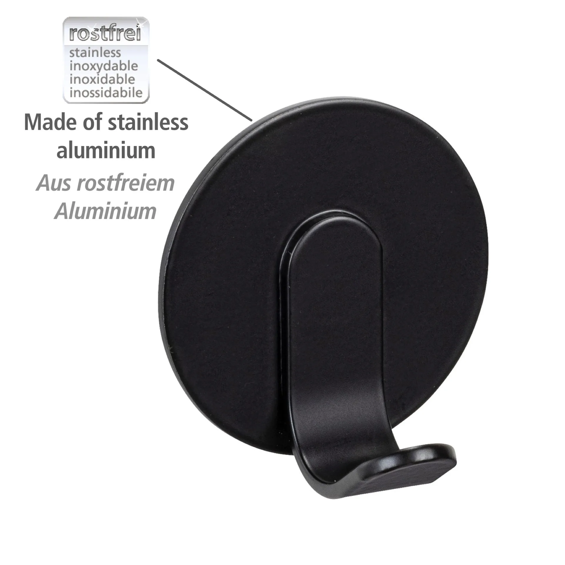 WENKO BIVIO Handtuchhaken, Schwarz matt, 3er Set, Aluminium