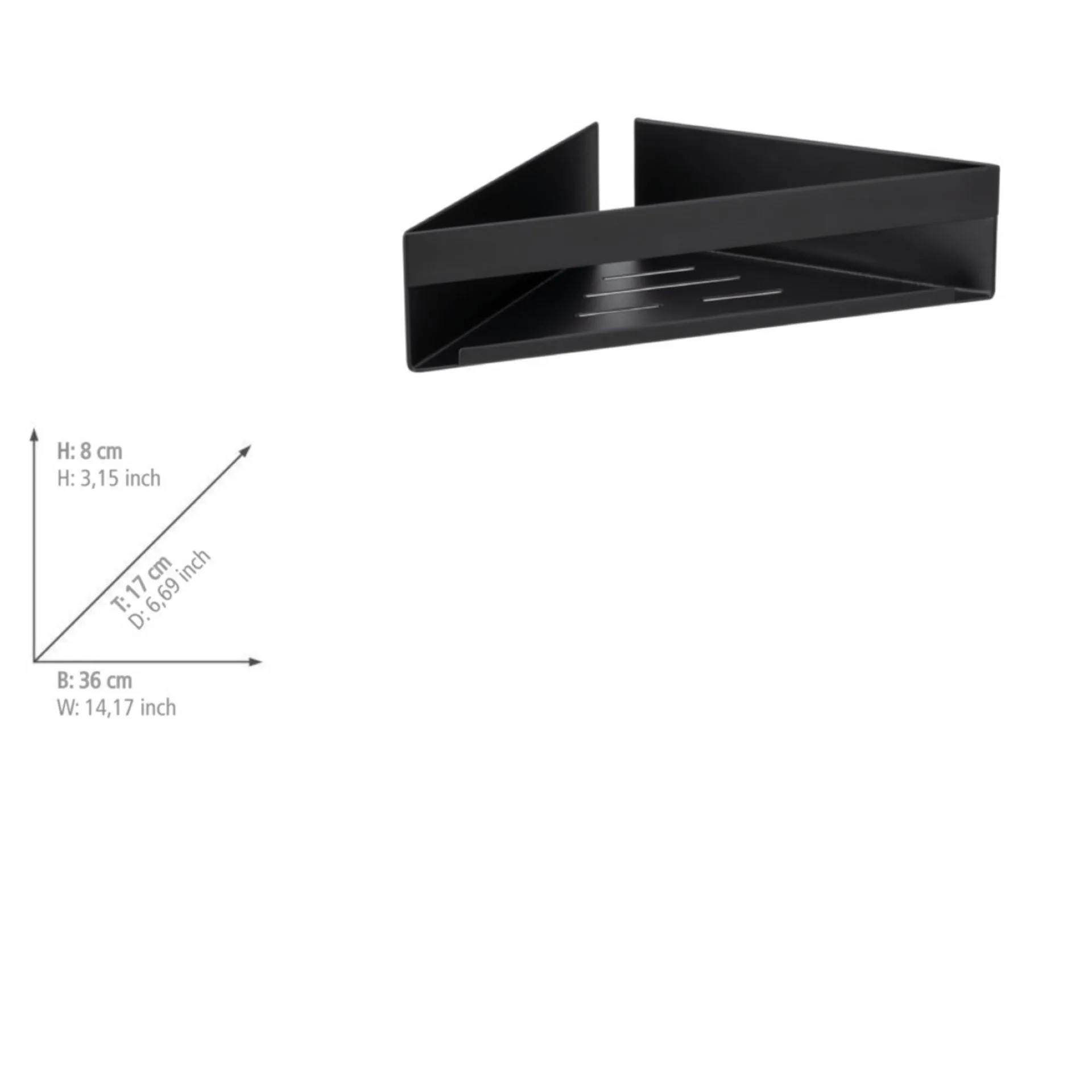 WENKO GENOVA Dusch Eckablage 36 cm breit, Schwarz matt, Befestigen ohne Bohren