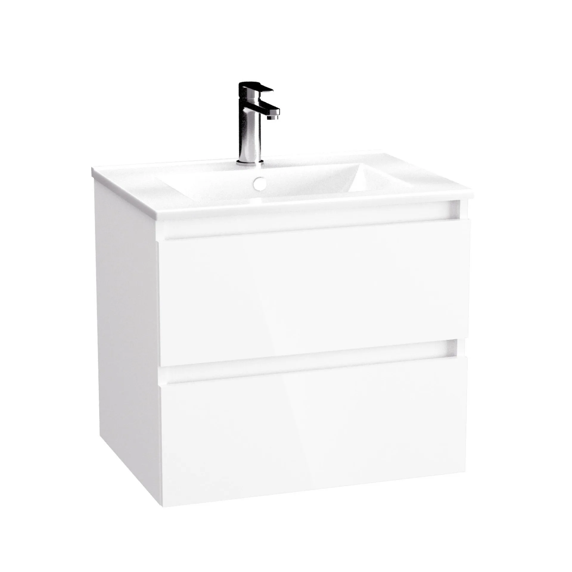 BADEDU GERS Waschbecken mit Unterschrank 60 cm breit, Weiß, Waschbecken Keramik Weiß