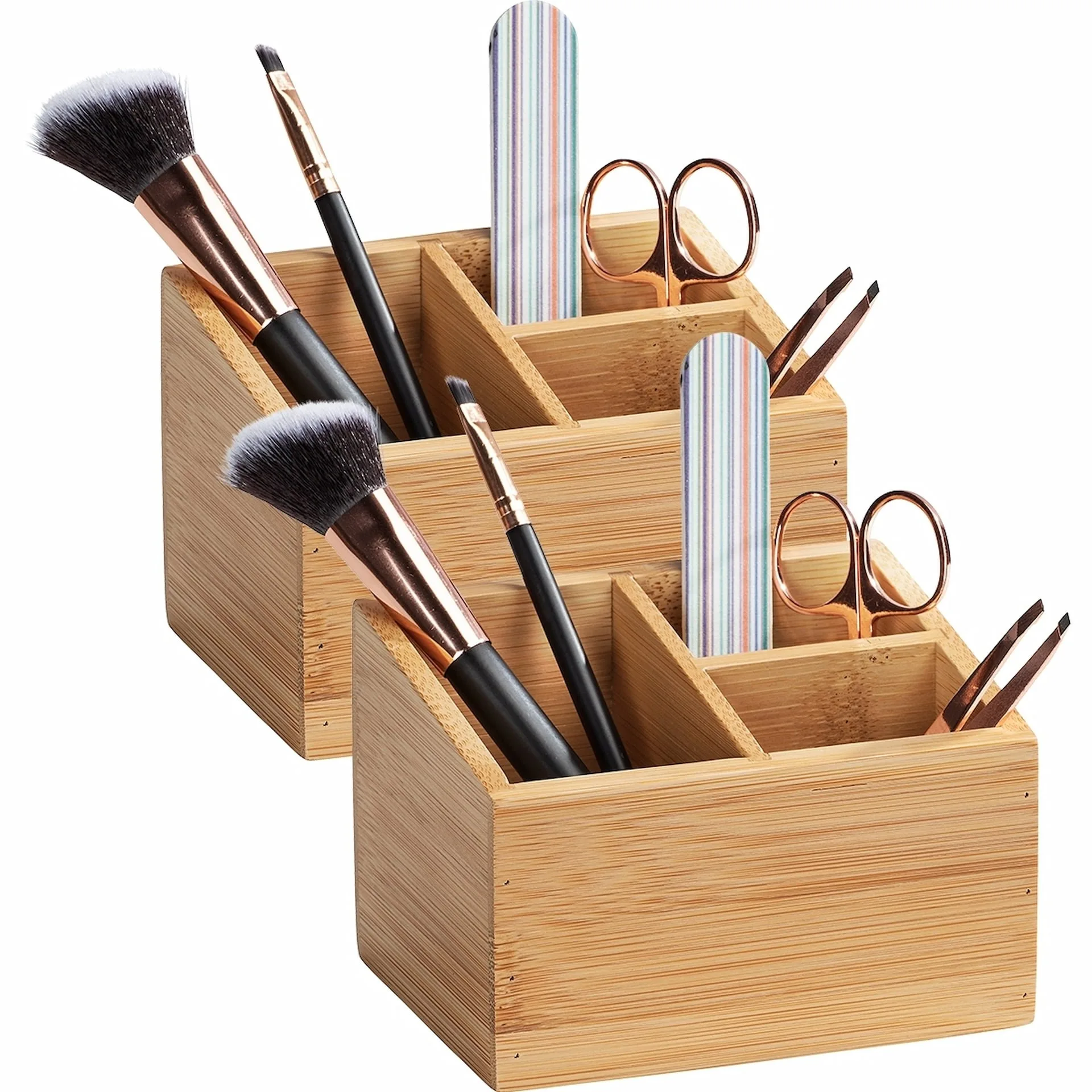 WENKO TERRA Organizer, Braun, 3 Fächer, 2er Set, Bambus