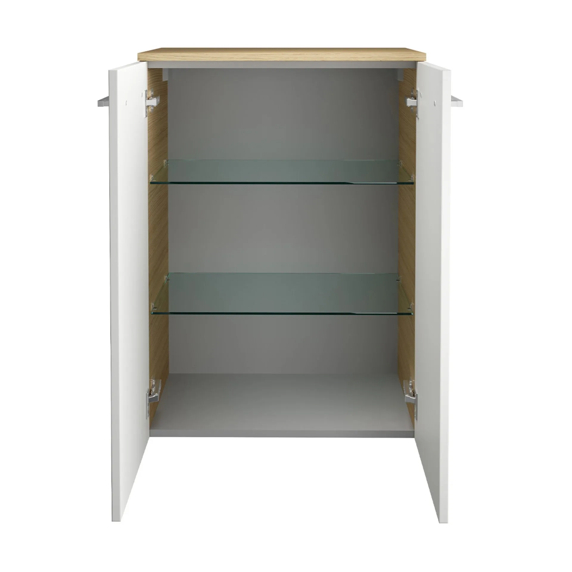 FACKELMANN B.STYLE Badmöbel Set 4-teilig 83 cm breit, Weiß/Braun + LED Spiegel + Doppel Midischrank