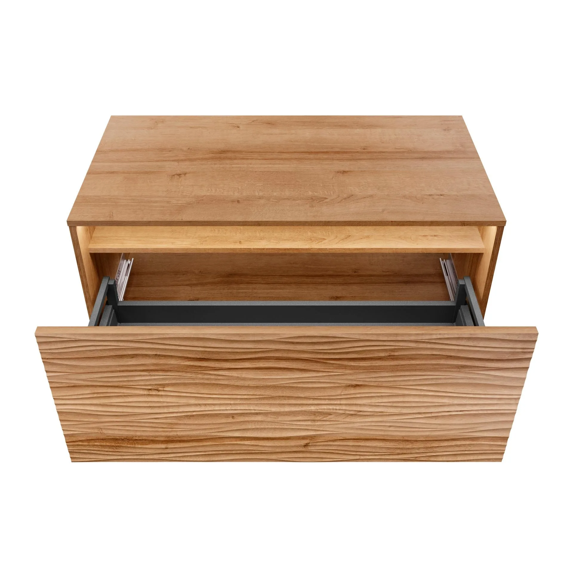 LANZET DUNE Waschbecken mit Unterschrank 101 cm breit, Braun hell, Waschbecken Gussmarmor Weiß, inkl. LED Beleuchtung