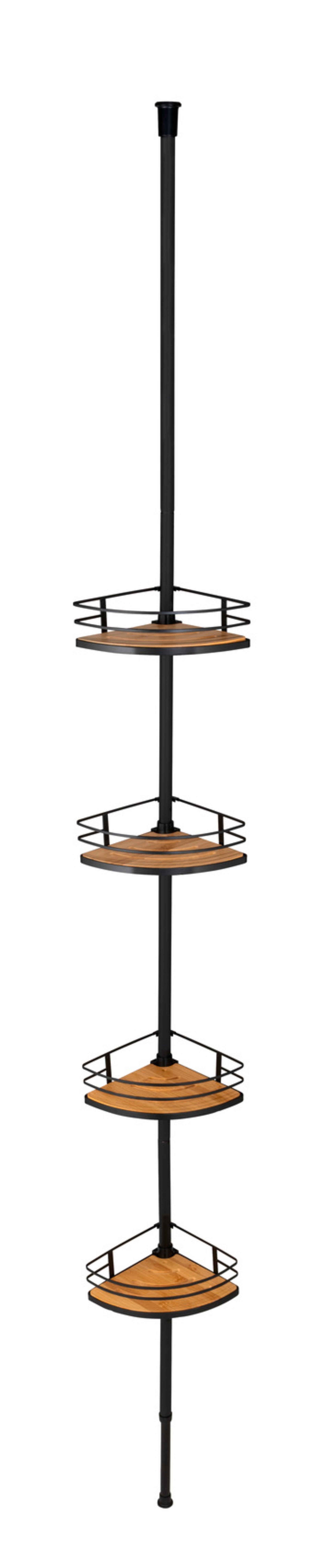 WENKO DOLCEDO Dusch Eckablage, Schwarz/Braun, 4 Etagen, Edelstahl rostfrei/Bambus, zum Einklemmen