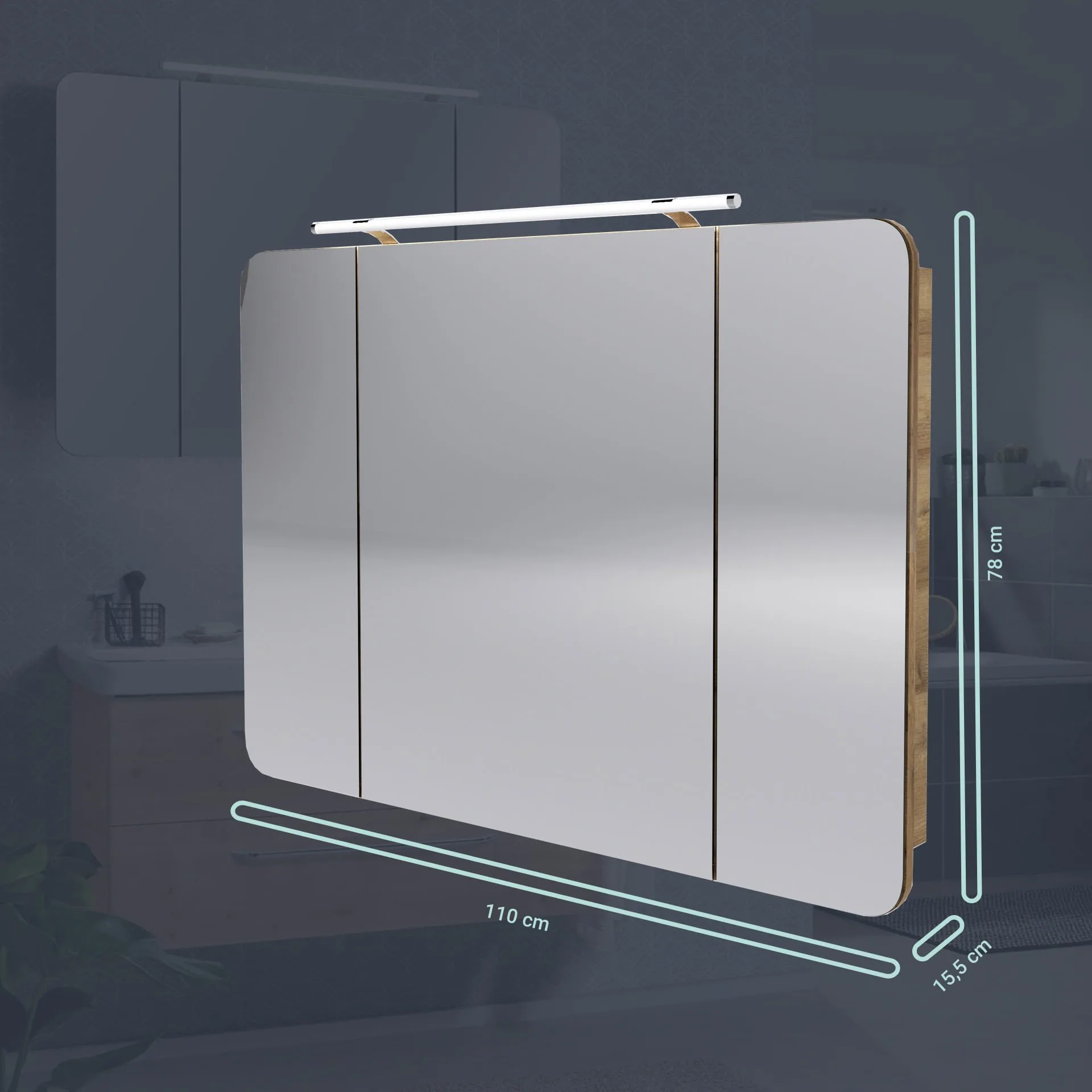 FACKELMANN MILANO LED Spiegelschrank 110 cm breit, Braun hell