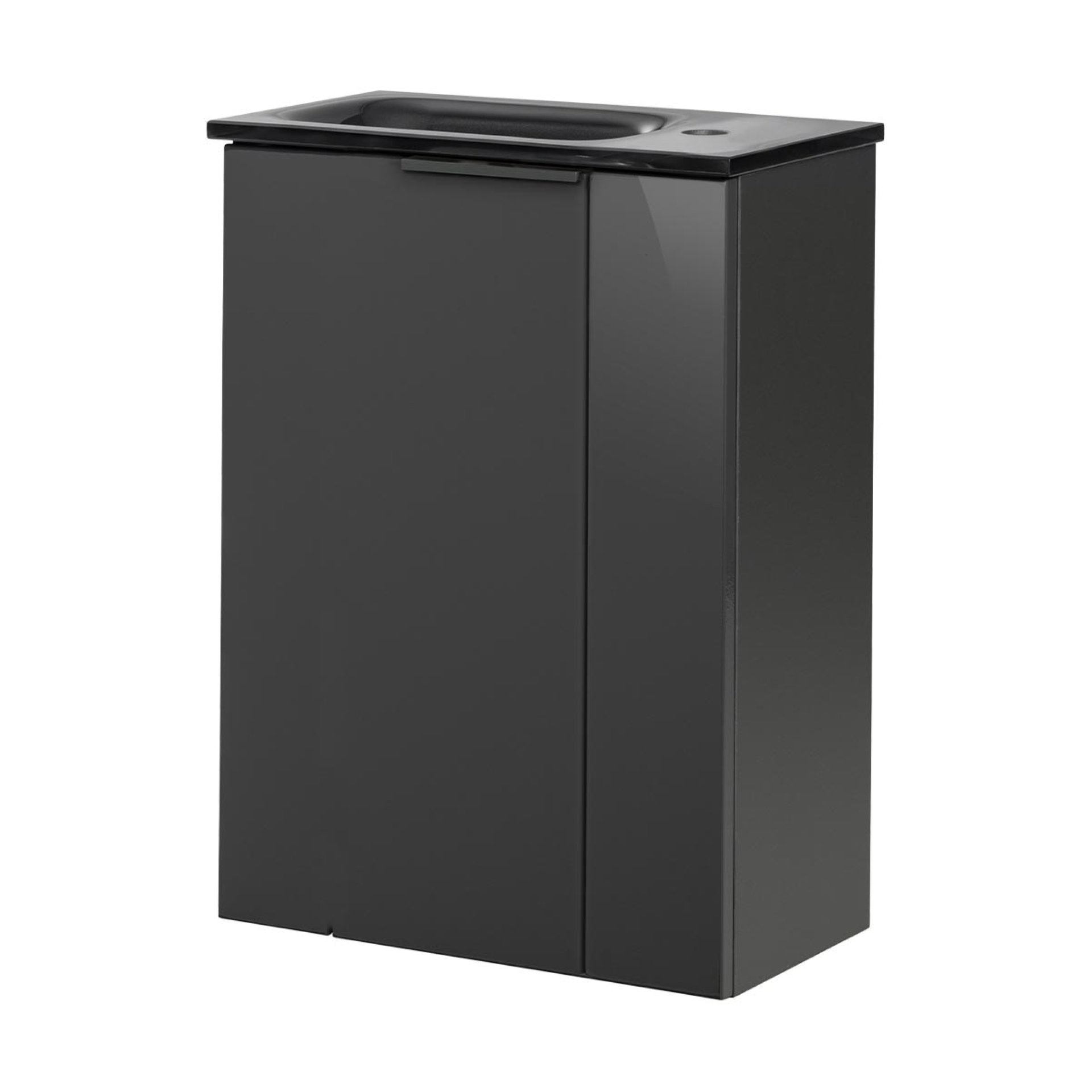 FACKELMANN SBC LUNA Gäste WC Waschtisch Set 45 cm breit, Anthrazit, Waschbecken Glas Anthrazit, Türanschlag links