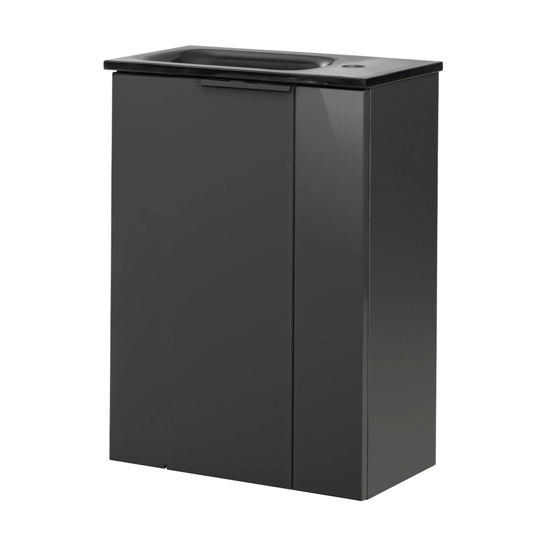 FACKELMANN SBC LUNA Gäste WC Waschtisch Set 45 cm breit, Anthrazit, Waschbecken Glas Anthrazit, Türanschlag links