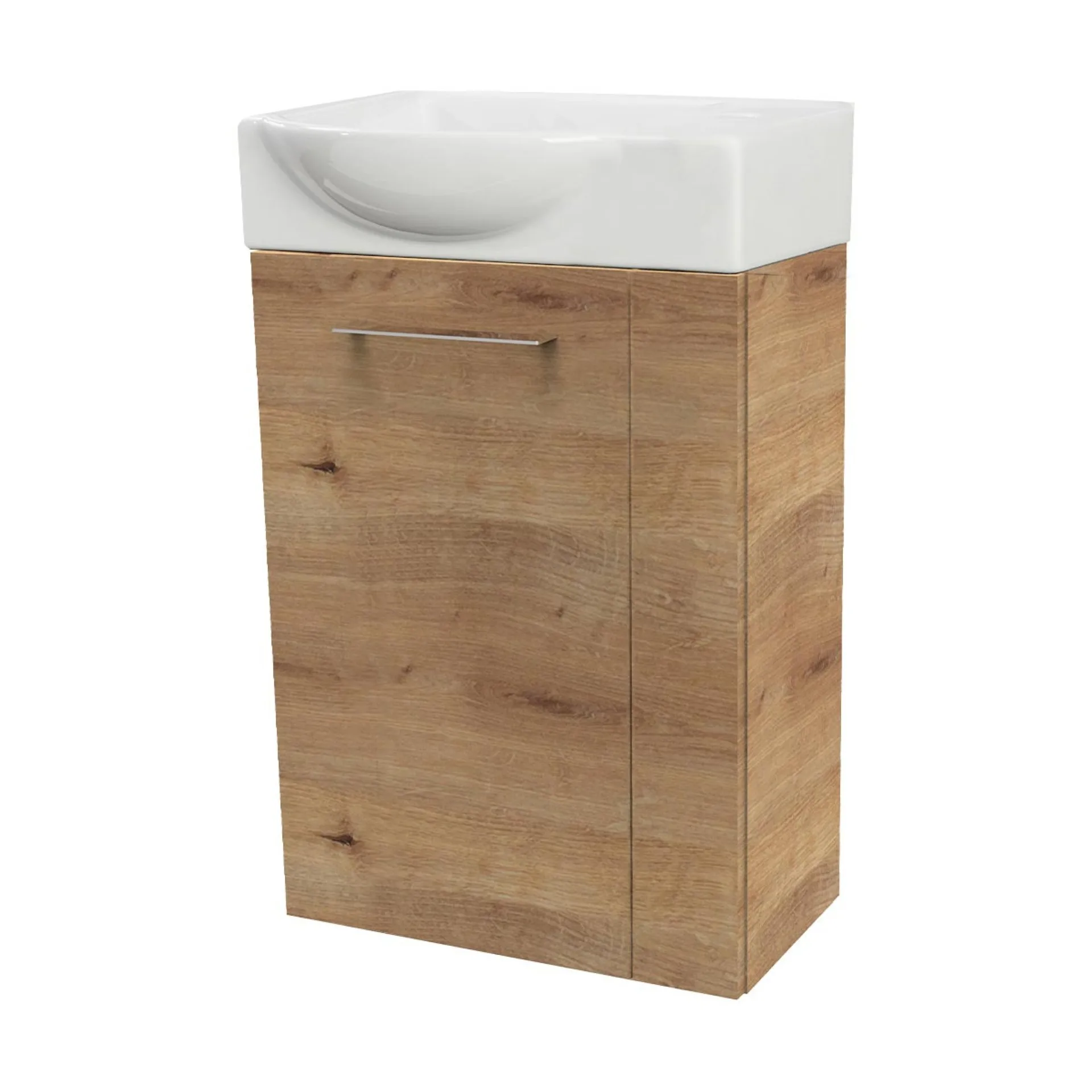 FACKELMANN SBC MILANO Gäste WC Waschtisch Set 45 cm breit, Braun hell, Waschbecken Keramik Weiß, Türanschlag links