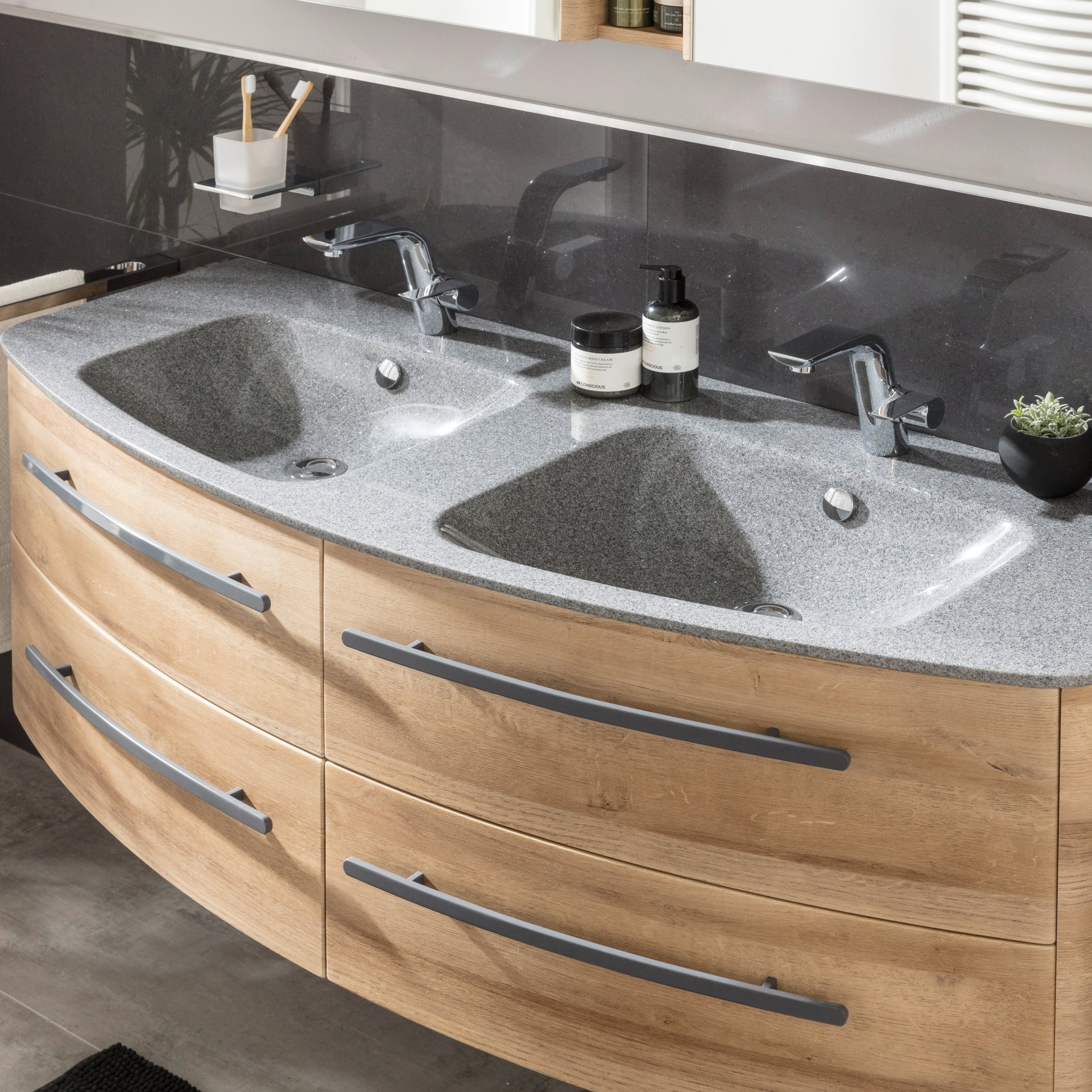 CLASSICO Doppel-Waschtisch Mineralguss grau-metallic, 139 cm