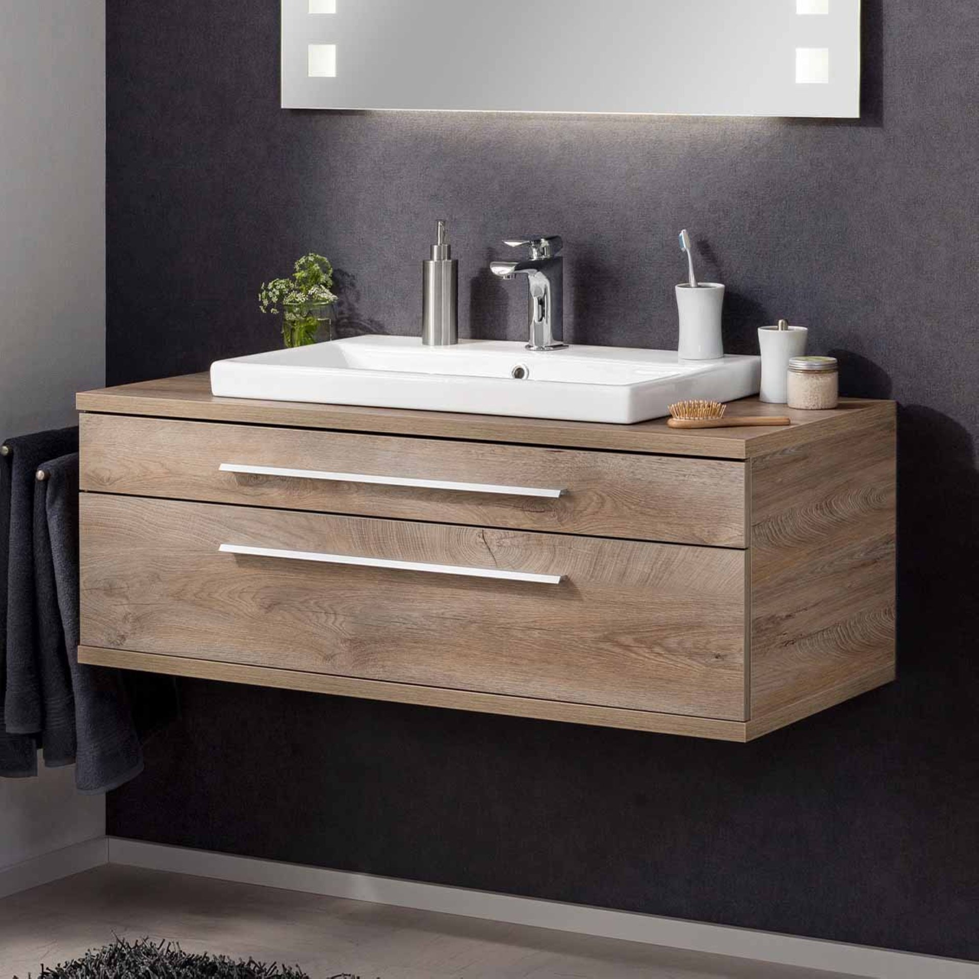 Fackelmann STANFORD Waschbeckenunterschrank 110 cm, Braun, mit Beckenausschnitt