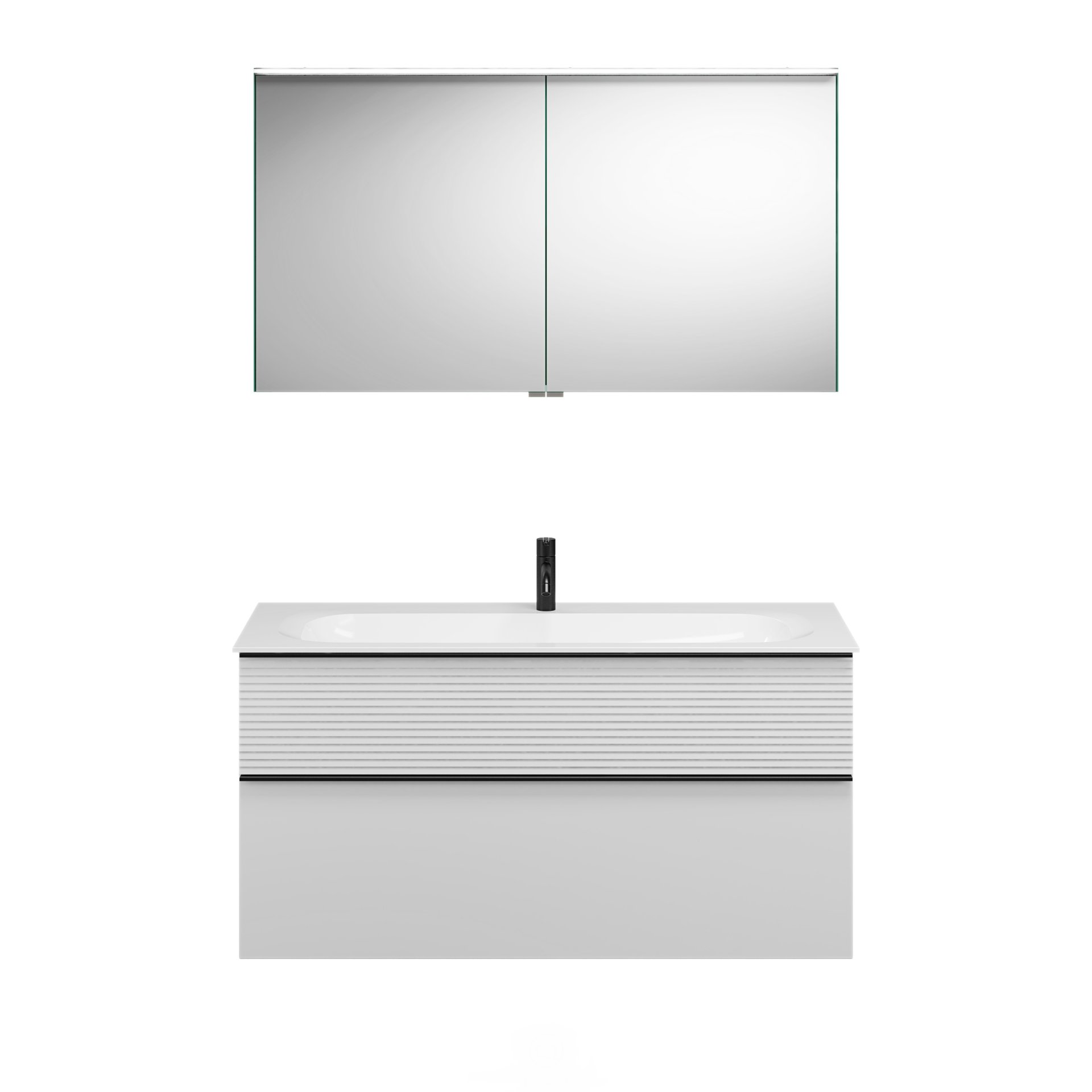 Burgbad FIUMO Waschtisch Set mit Spiegelschrank 122 cm breit, Weiß, Waschbecken Gussmarmor Weiß