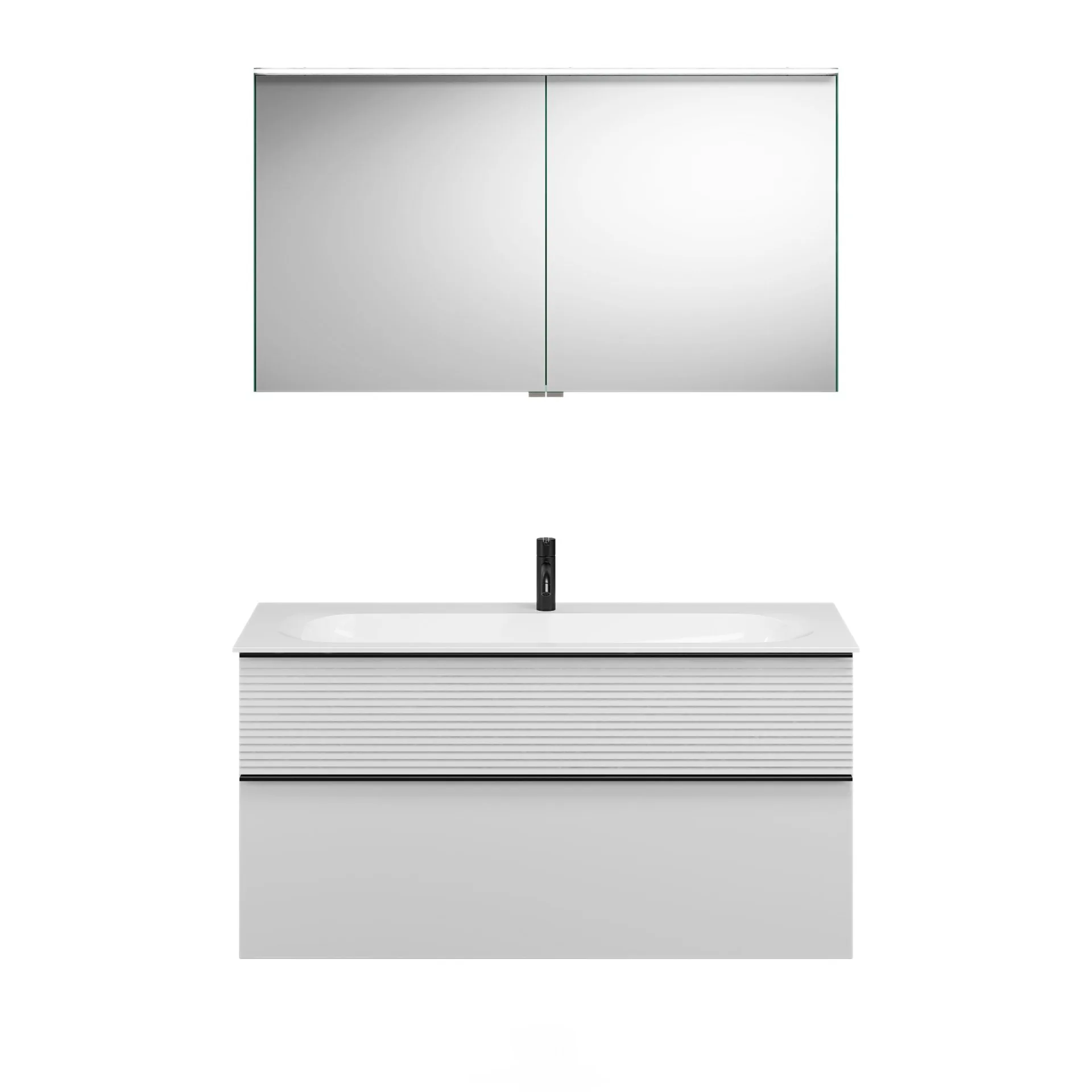 Burgbad FIUMO Waschtisch Set mit Spiegelschrank 122 cm breit, Weiß, Waschbecken Gussmarmor Weiß
