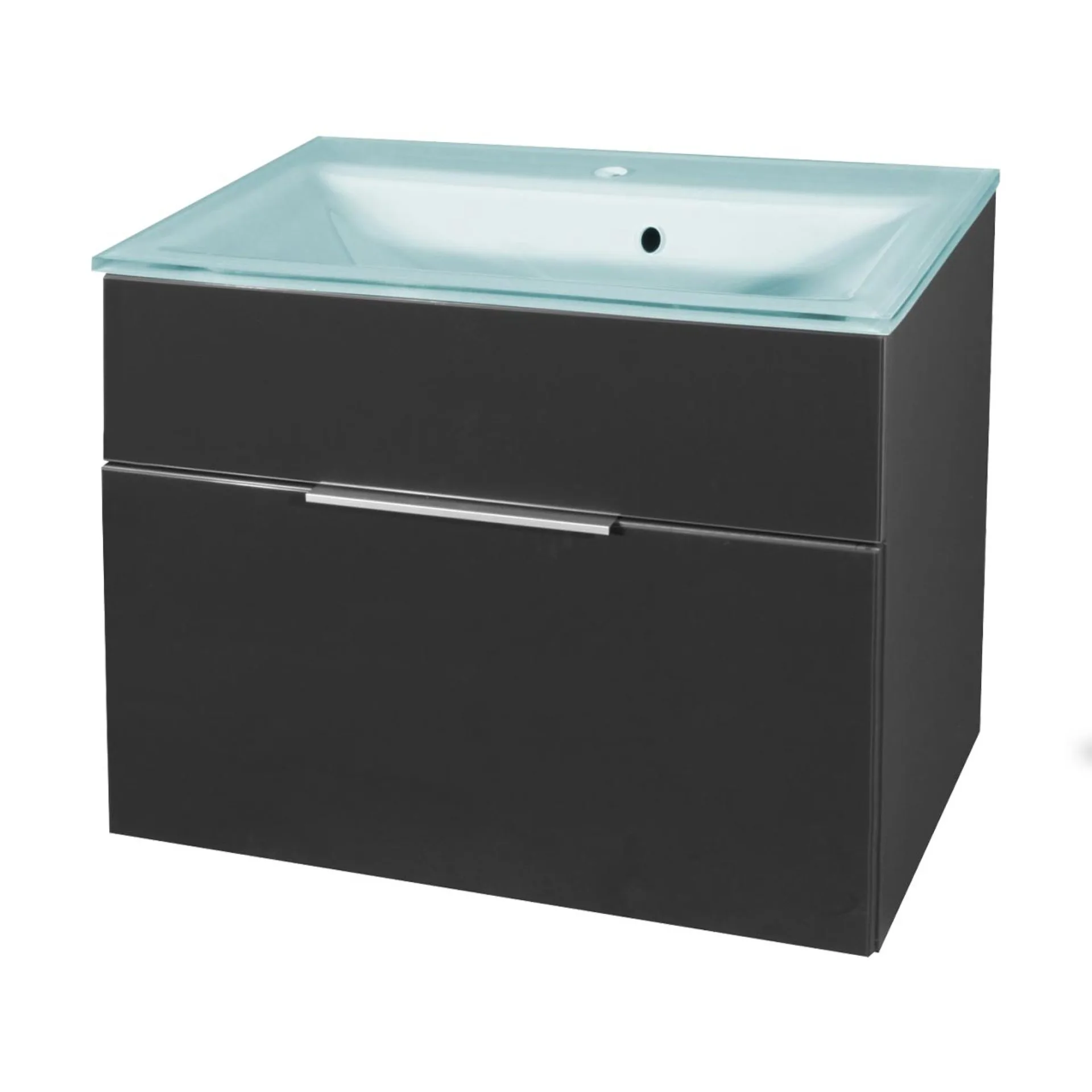 FACKELMANN KARA Waschbecken mit Unterschrank 80 cm breit, Anthrazit, Waschbecken Glas Mint, 1 Schublade